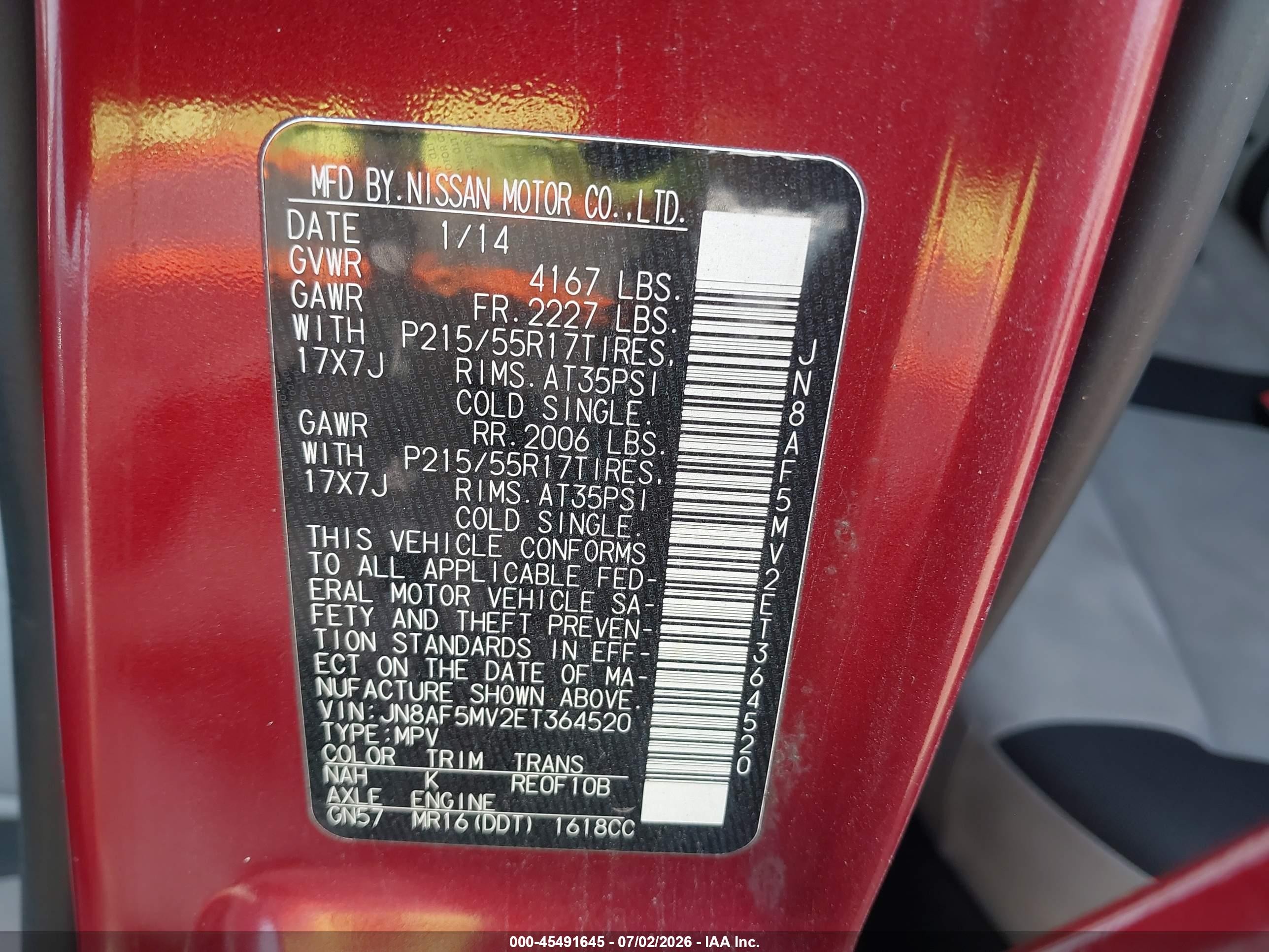 2014 Nissan Juke Sv Red vin: JN8AF5MV2ET364520