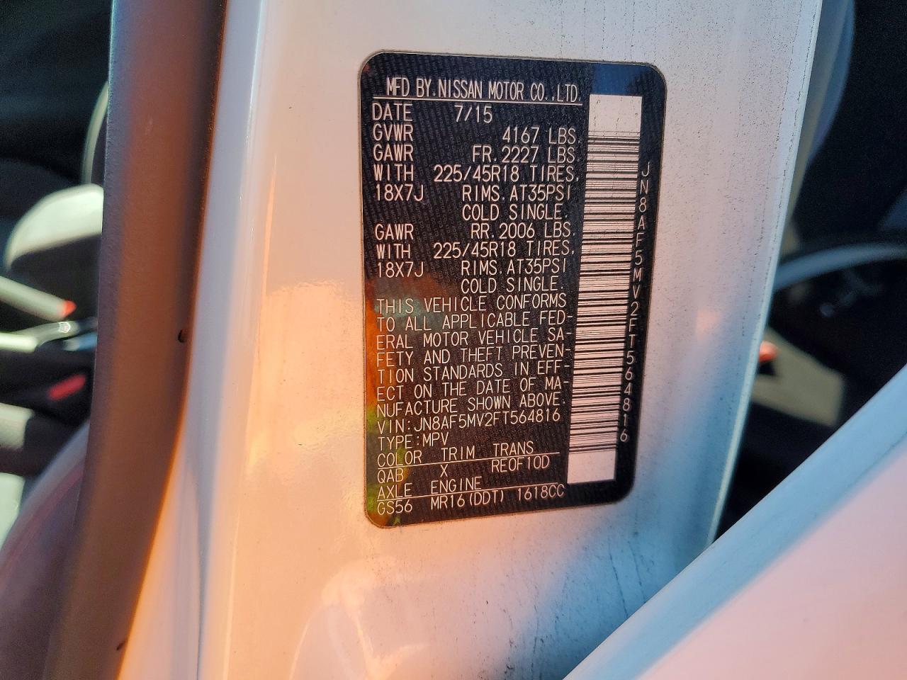2015 Nissan Juke Nismo Белый vin: JN8AF5MV2FT564816