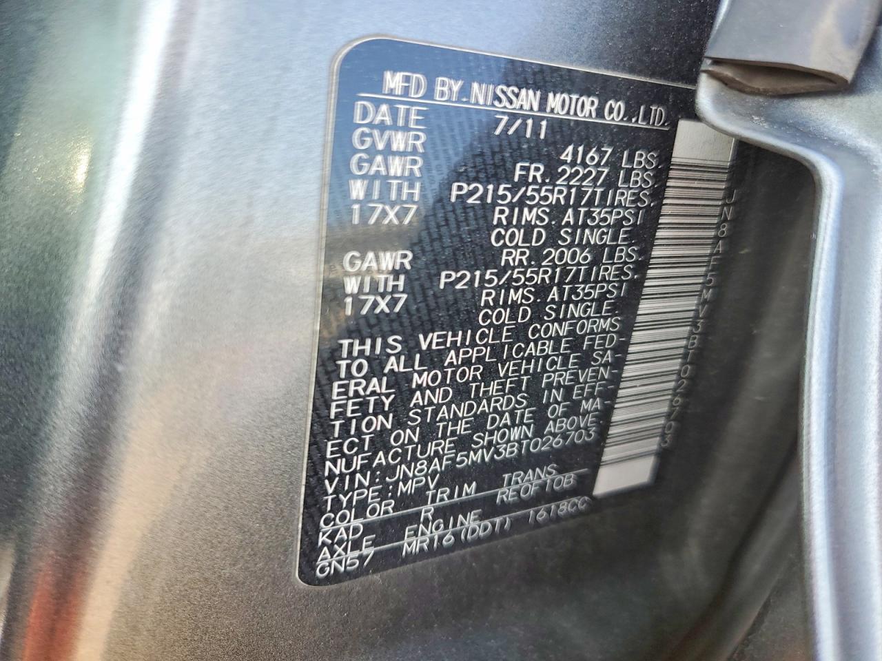 2011 Nissan Juke S Gray vin: JN8AF5MV3BT026703