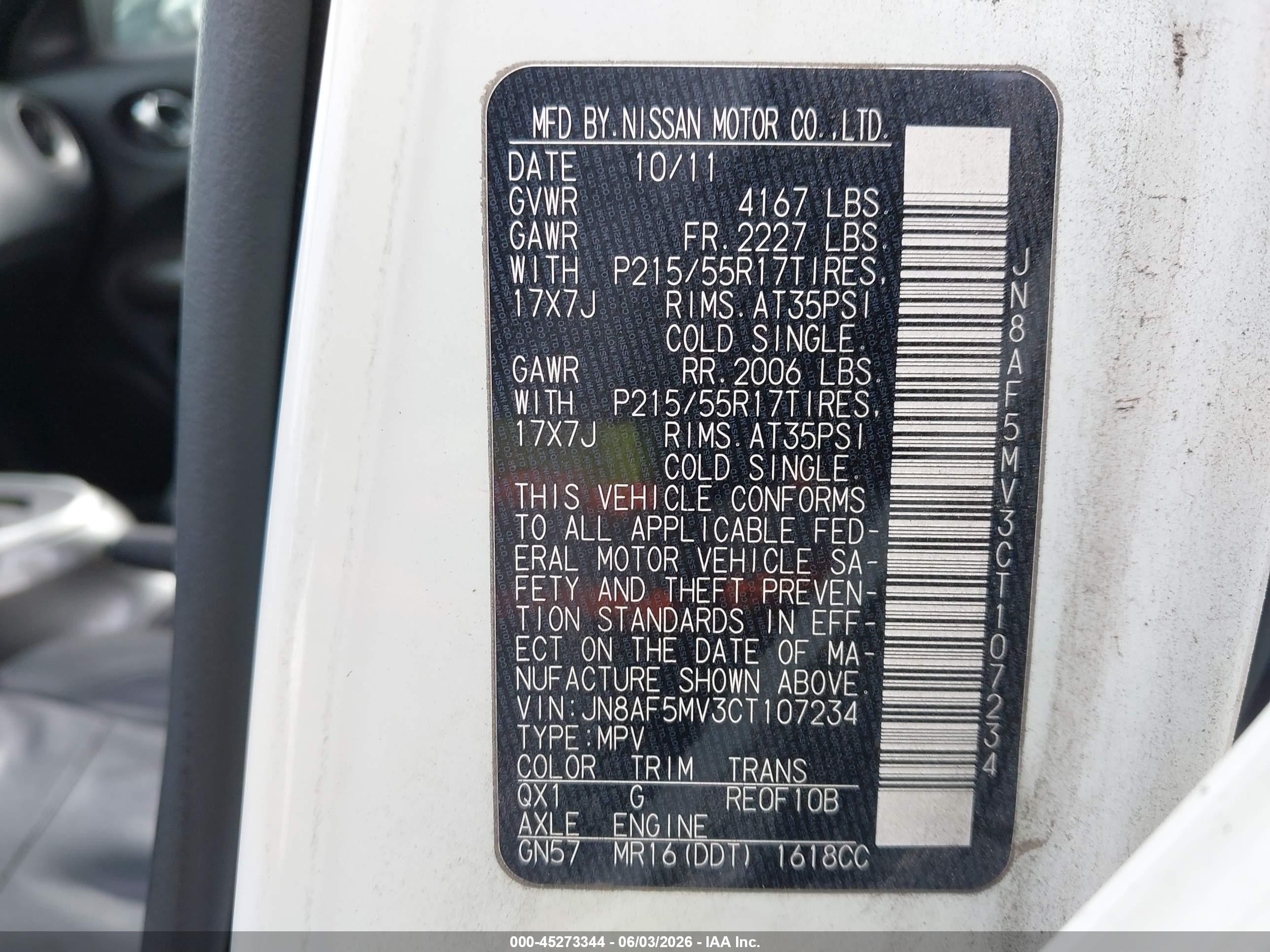 2012 Nissan Juke Sl Белый vin: JN8AF5MV3CT107234