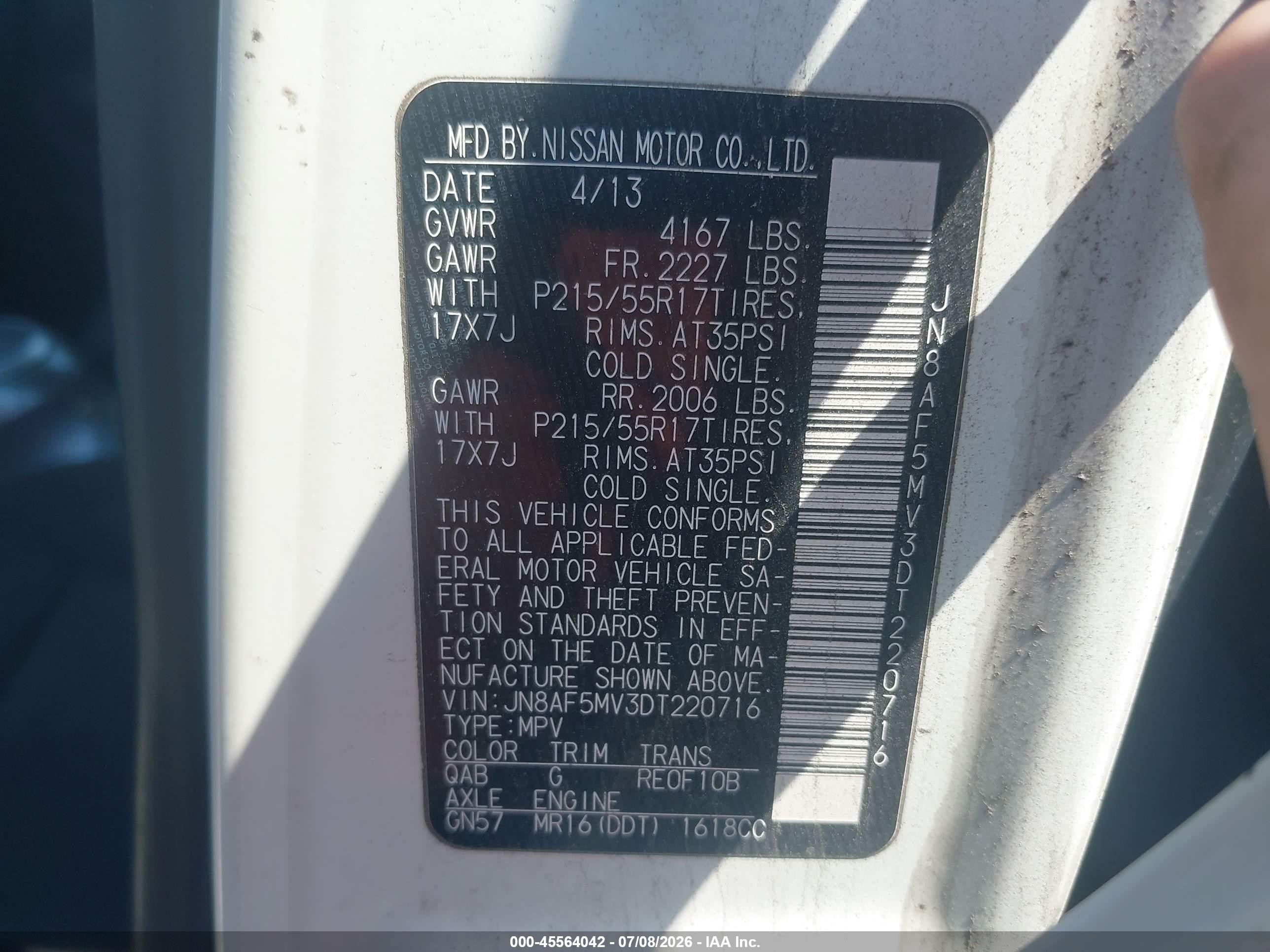 2013 Nissan Juke Sv White vin: JN8AF5MV3DT220716