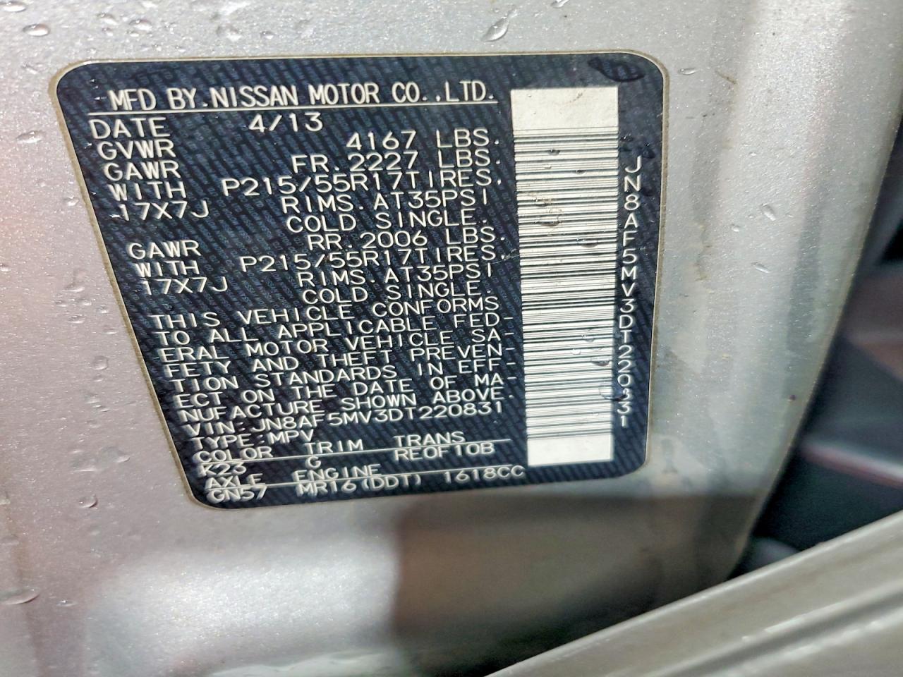 2013 Nissan Juke S/sv/sl Silver vin: JN8AF5MV3DT220831