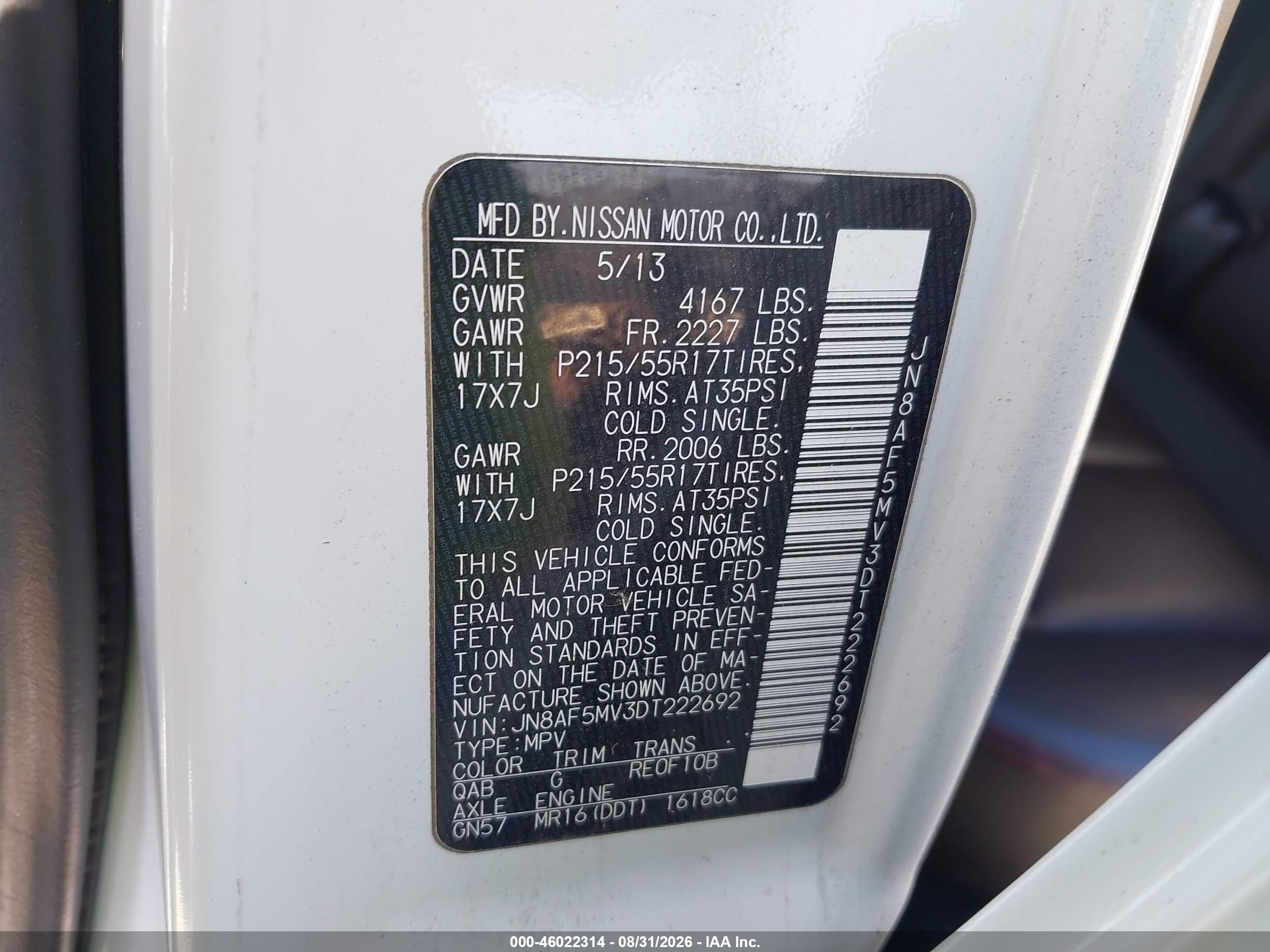 2013 Nissan Juke Sl White vin: JN8AF5MV3DT222692