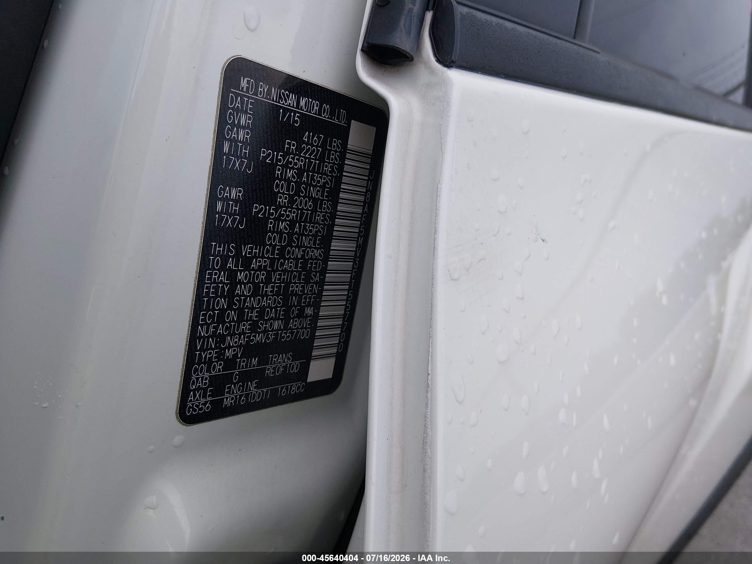 2015 Nissan Juke Sl White vin: JN8AF5MV3FT557700