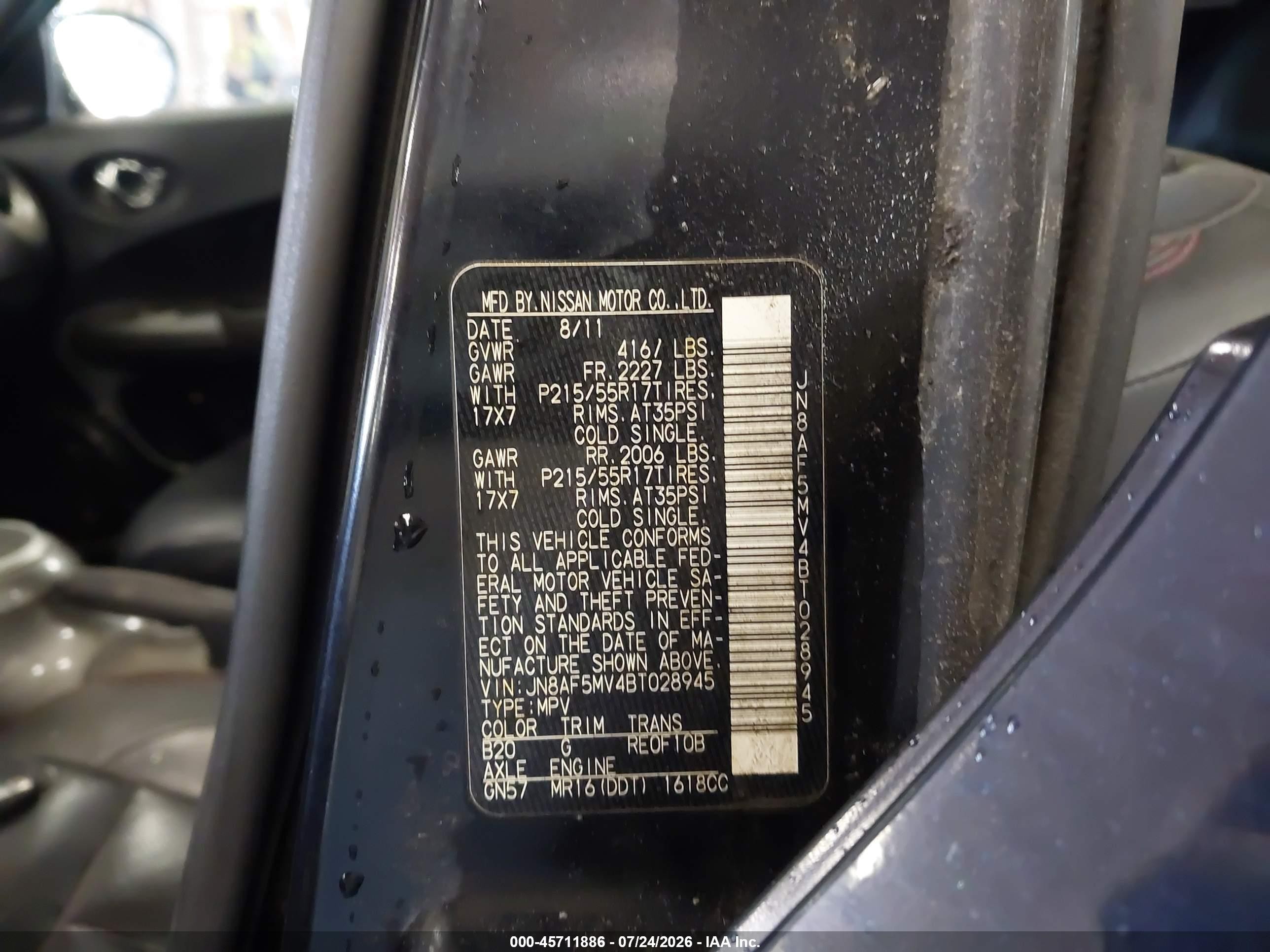 2011 Nissan Juke Sl Black vin: JN8AF5MV4BT028945