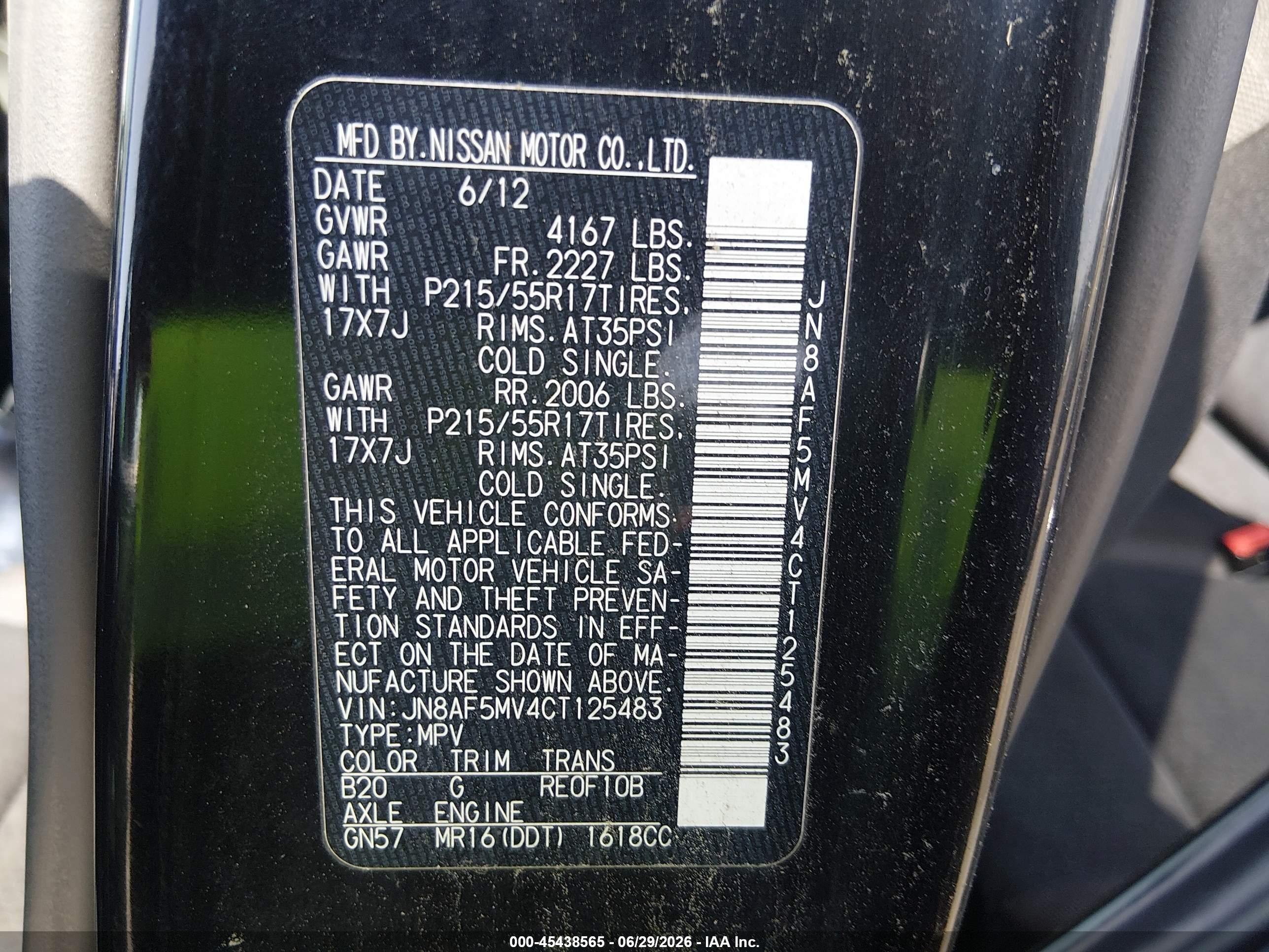 2012 Nissan Juke Sv Black vin: JN8AF5MV4CT125483