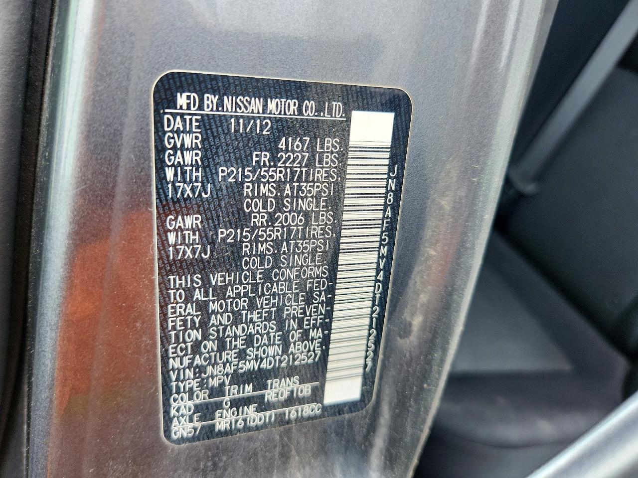 2013 Nissan Juke S/sv/sl Gray vin: JN8AF5MV4DT212527