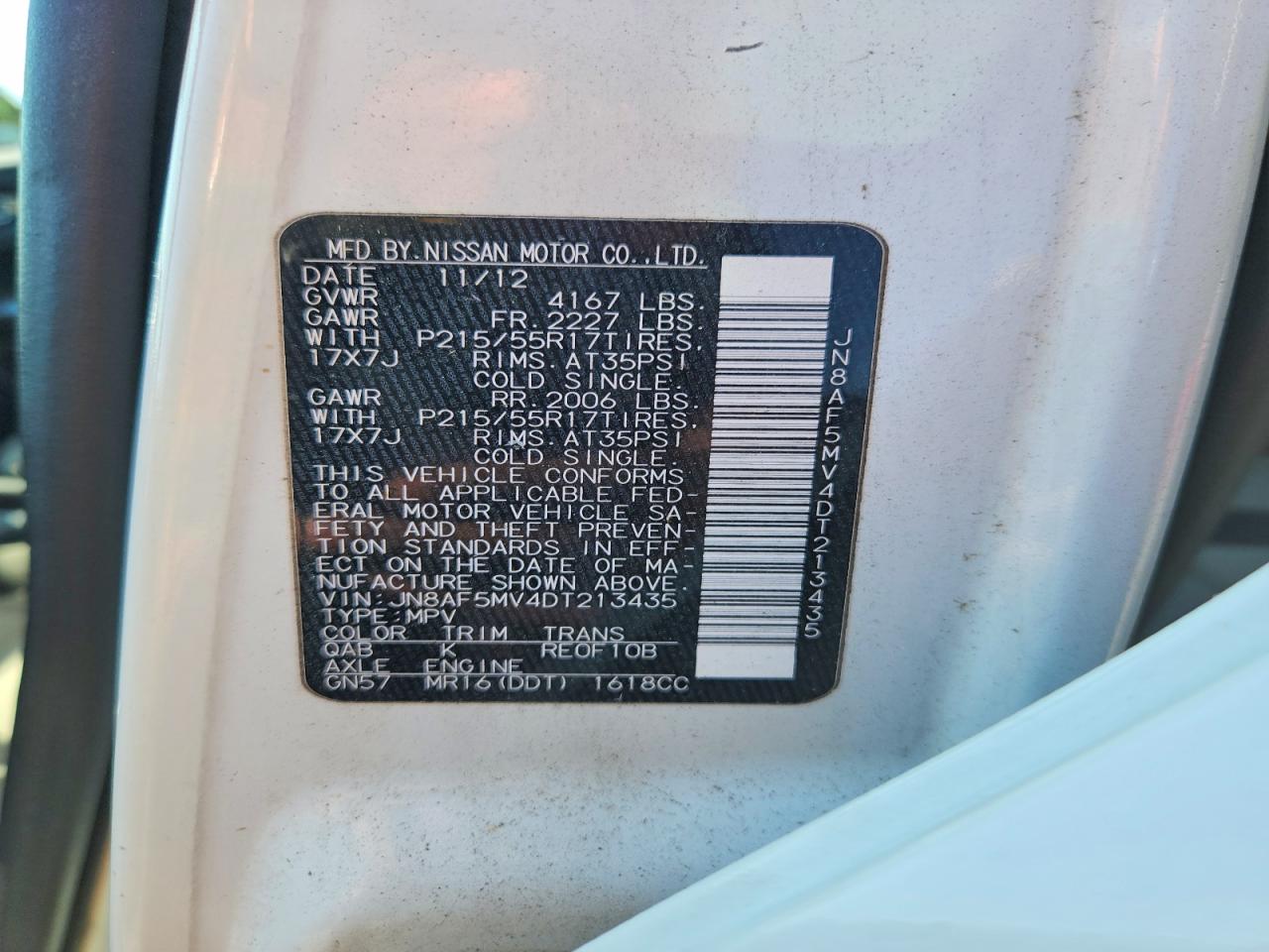 2013 Nissan Juke S White vin: JN8AF5MV4DT213435