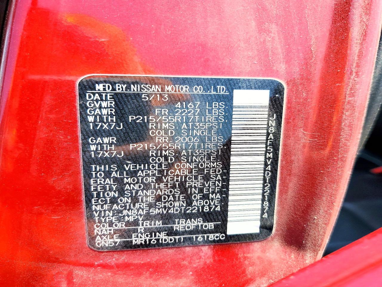 2013 Nissan Juke S Red vin: JN8AF5MV4DT221874