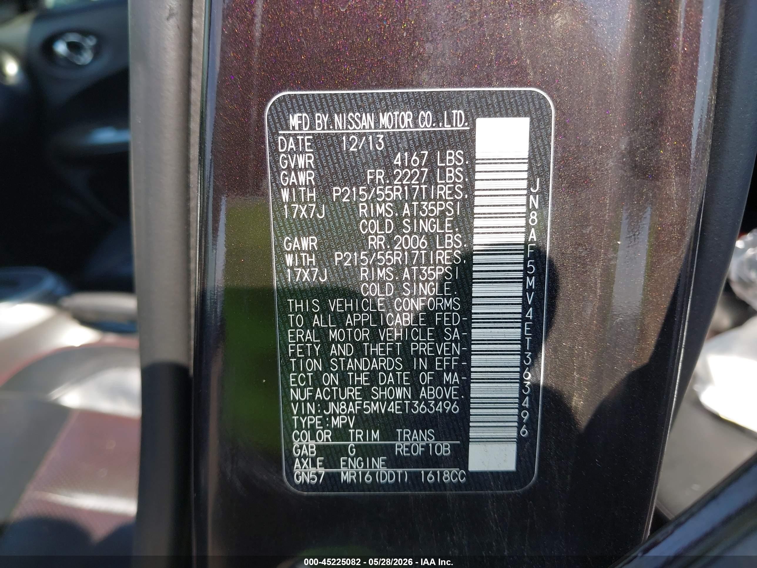 2014 Nissan Juke Sl Purple vin: JN8AF5MV4ET363496