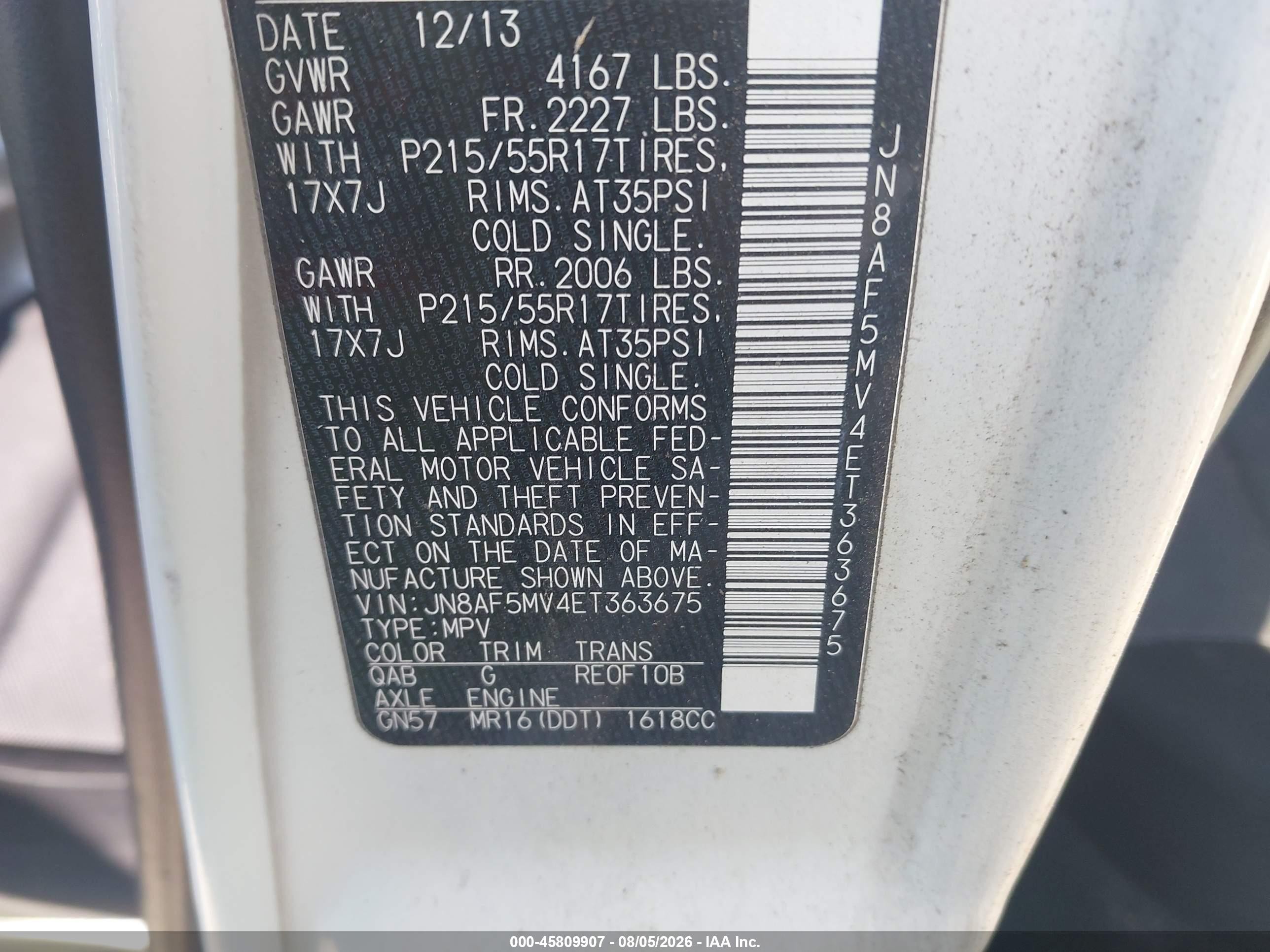 2014 Nissan Juke S Белый vin: JN8AF5MV4ET363675