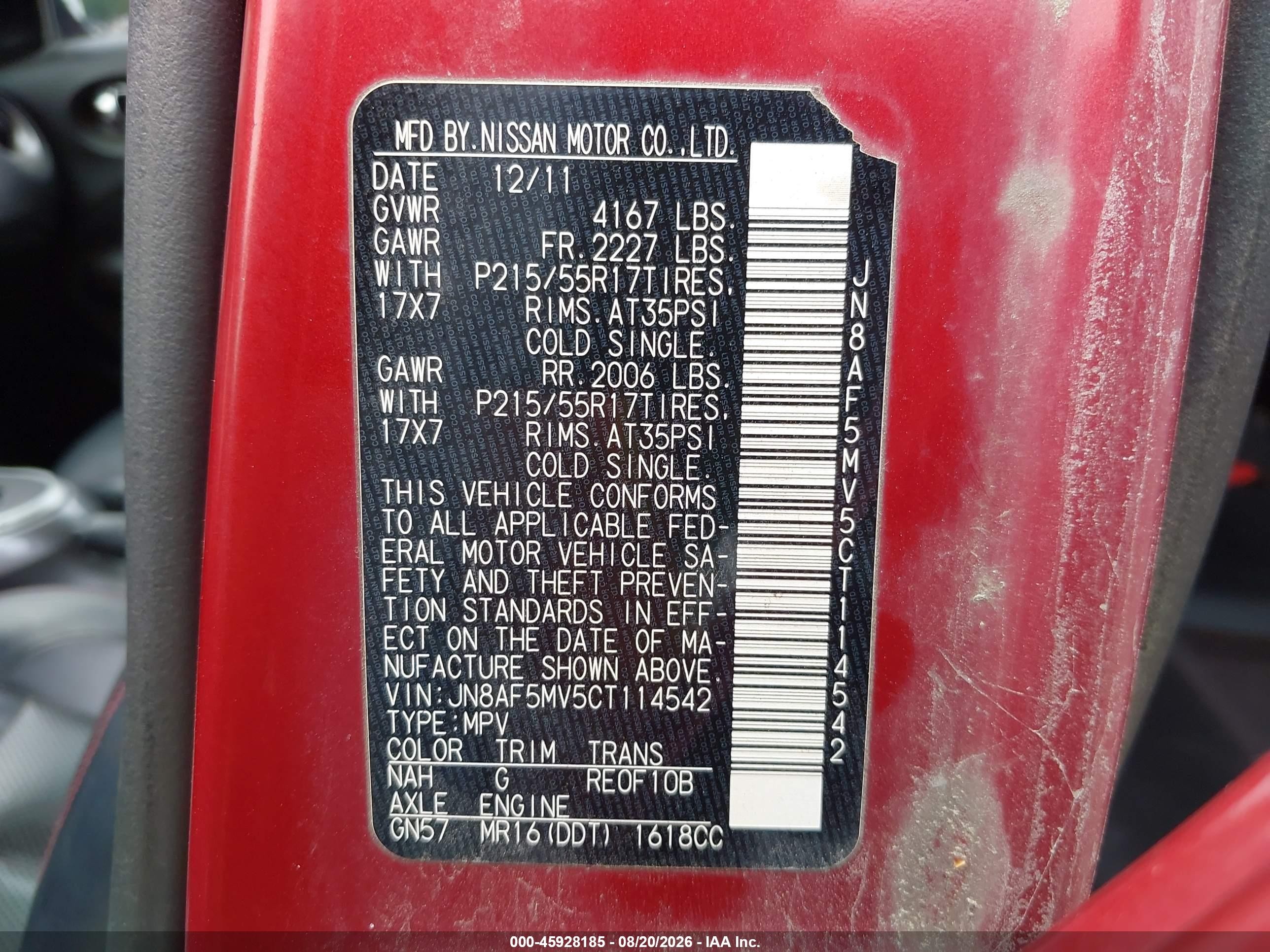 2012 Nissan Juke Sl Red vin: JN8AF5MV5CT114542