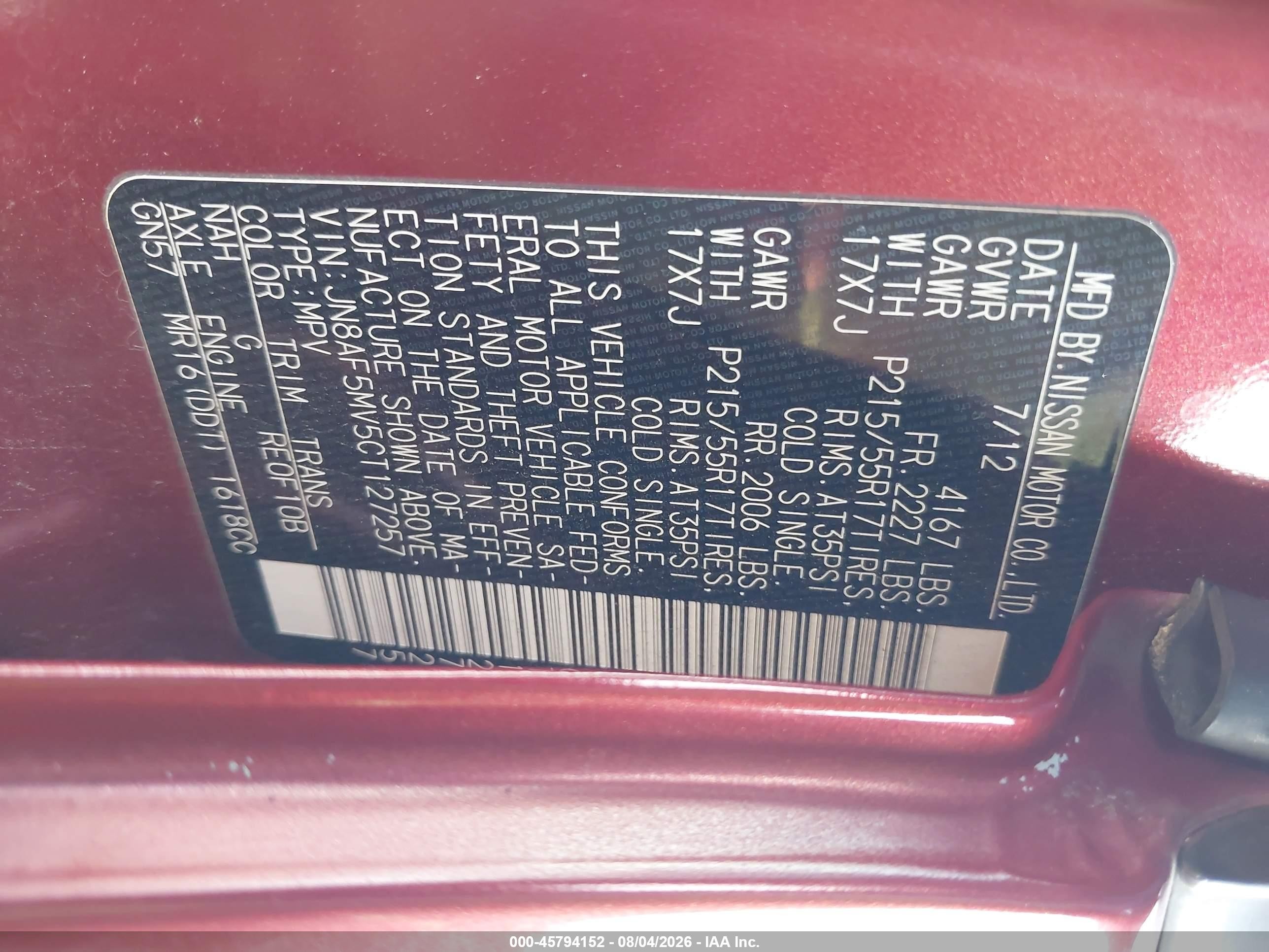 2012 Nissan Juke Sv Red vin: JN8AF5MV5CT127257