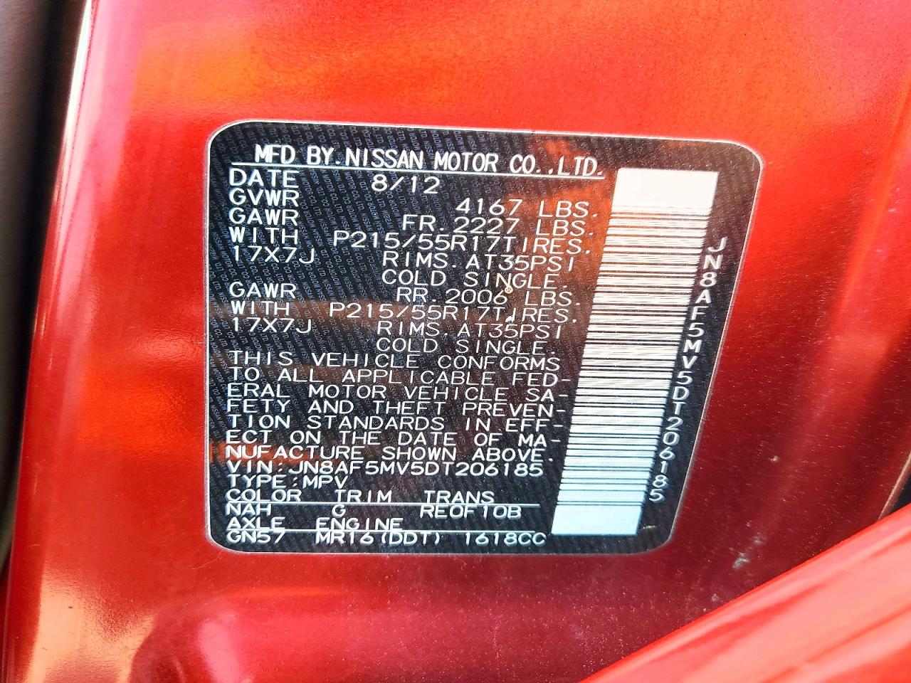2013 Nissan Juke S Red vin: JN8AF5MV5DT206185