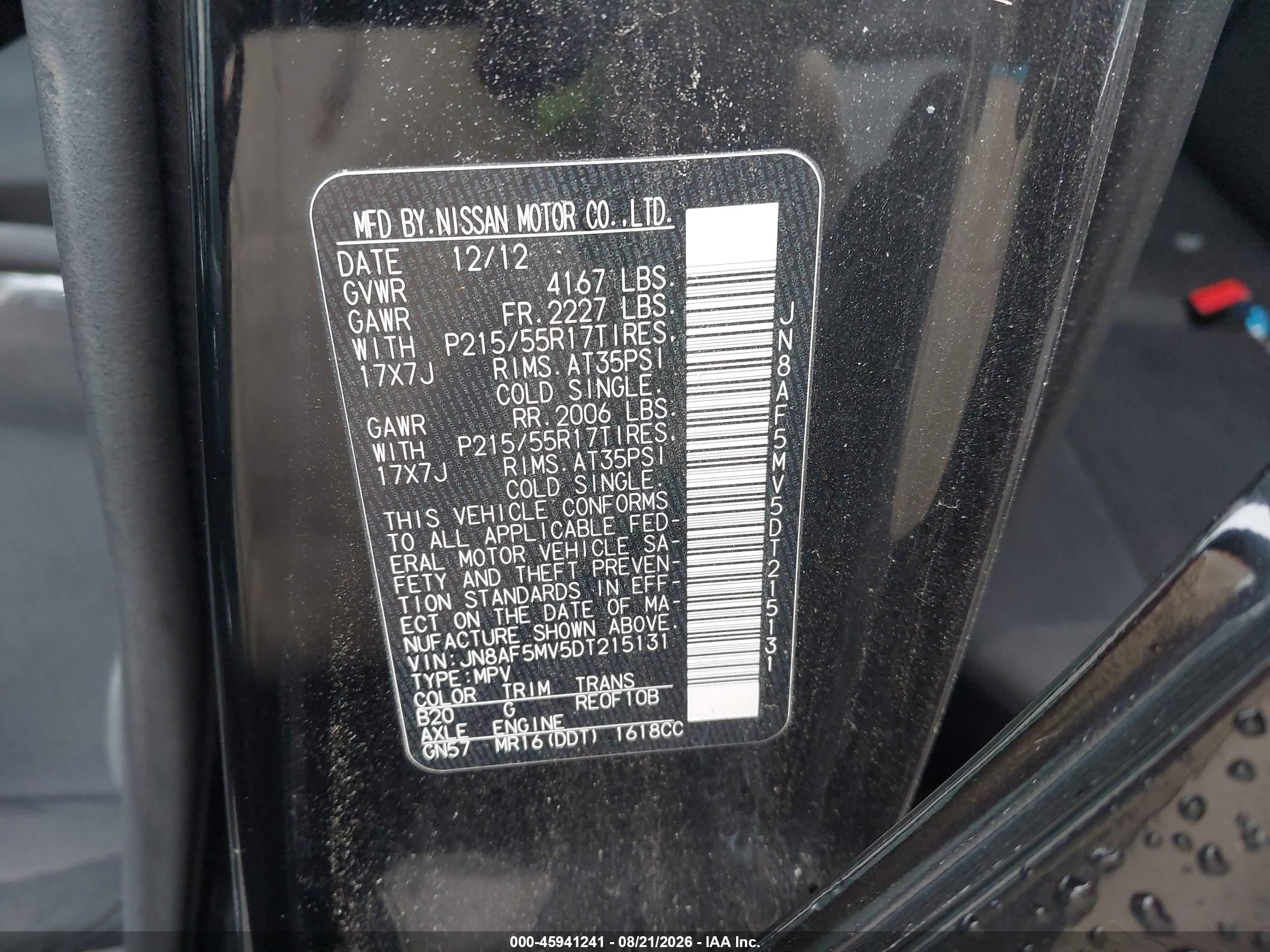 2013 Nissan Juke Sv Black vin: JN8AF5MV5DT215131