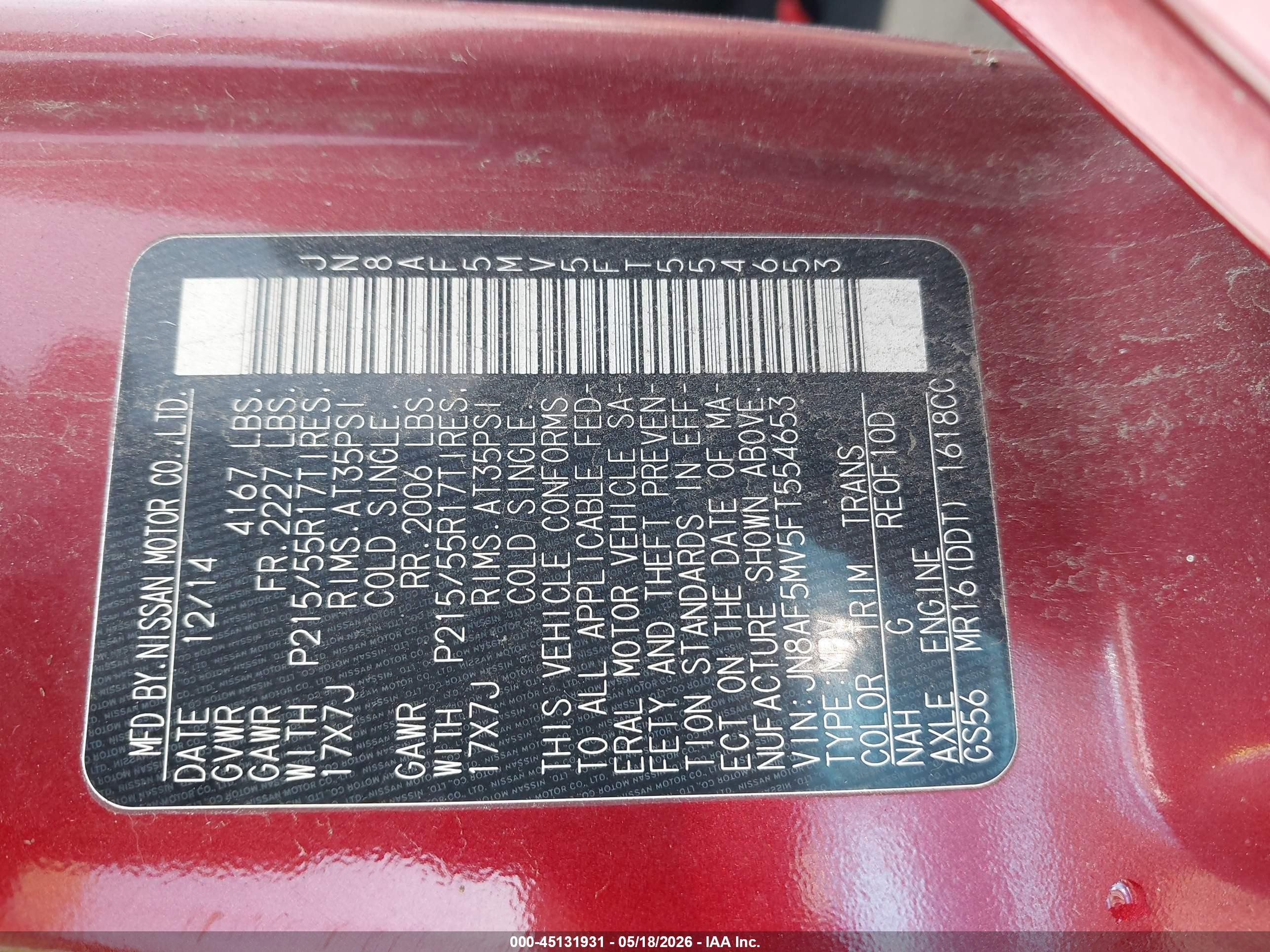 2015 Nissan Juke Sv Red vin: JN8AF5MV5FT554653