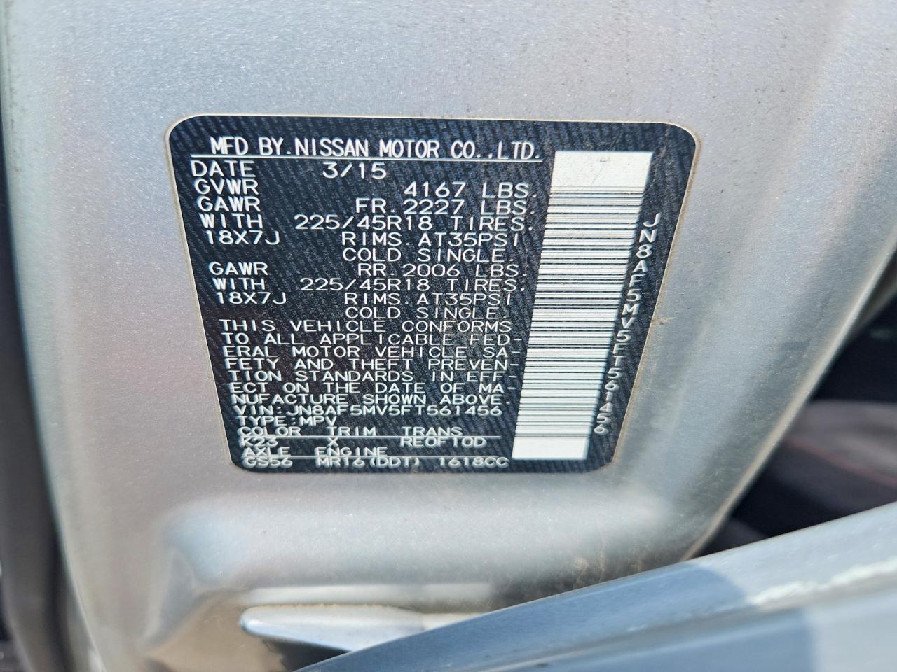 2015 Nissan Juke S Silver vin: JN8AF5MV5FT561456