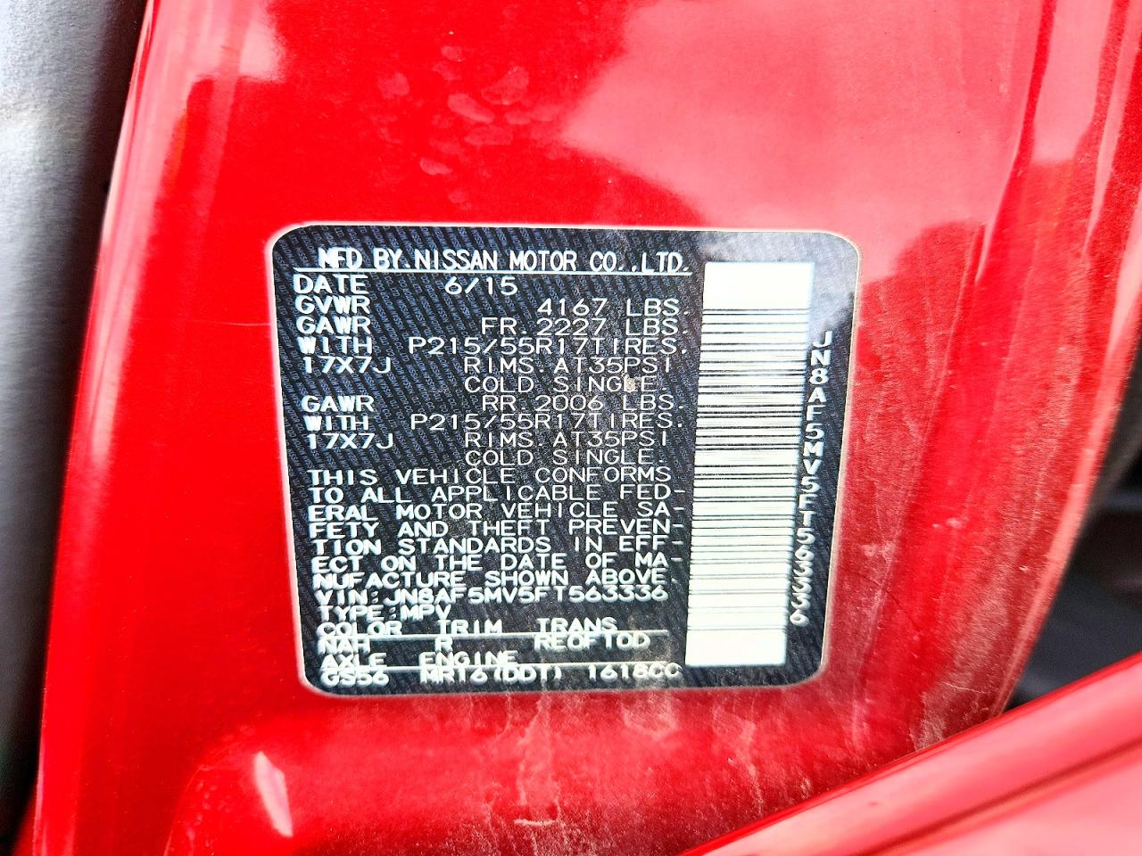 2015 Nissan Juke Sl Red vin: JN8AF5MV5FT563336