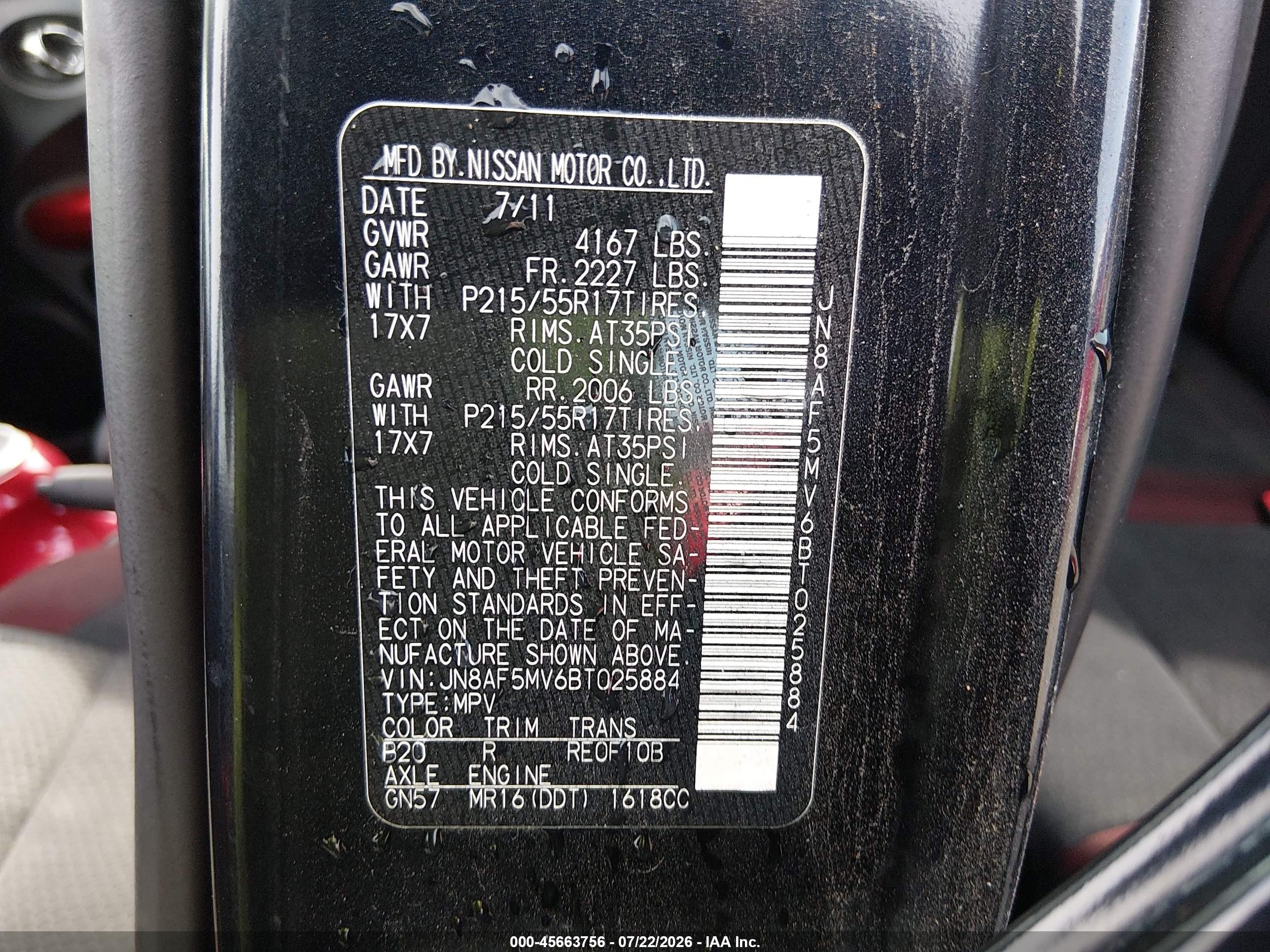 2011 Nissan Juke Sv Black vin: JN8AF5MV6BT025884
