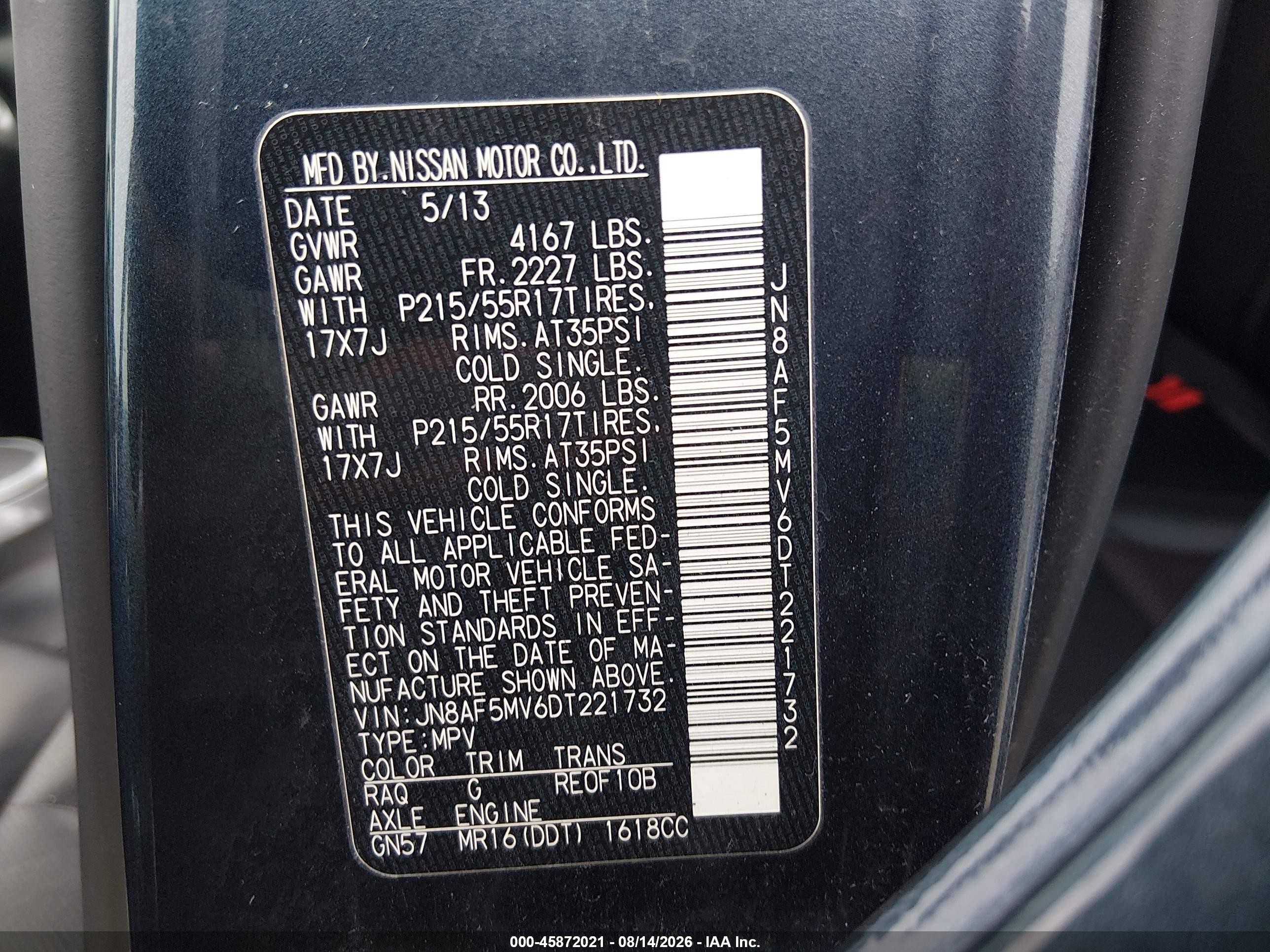 2013 Nissan Juke Sl Blue vin: JN8AF5MV6DT221732