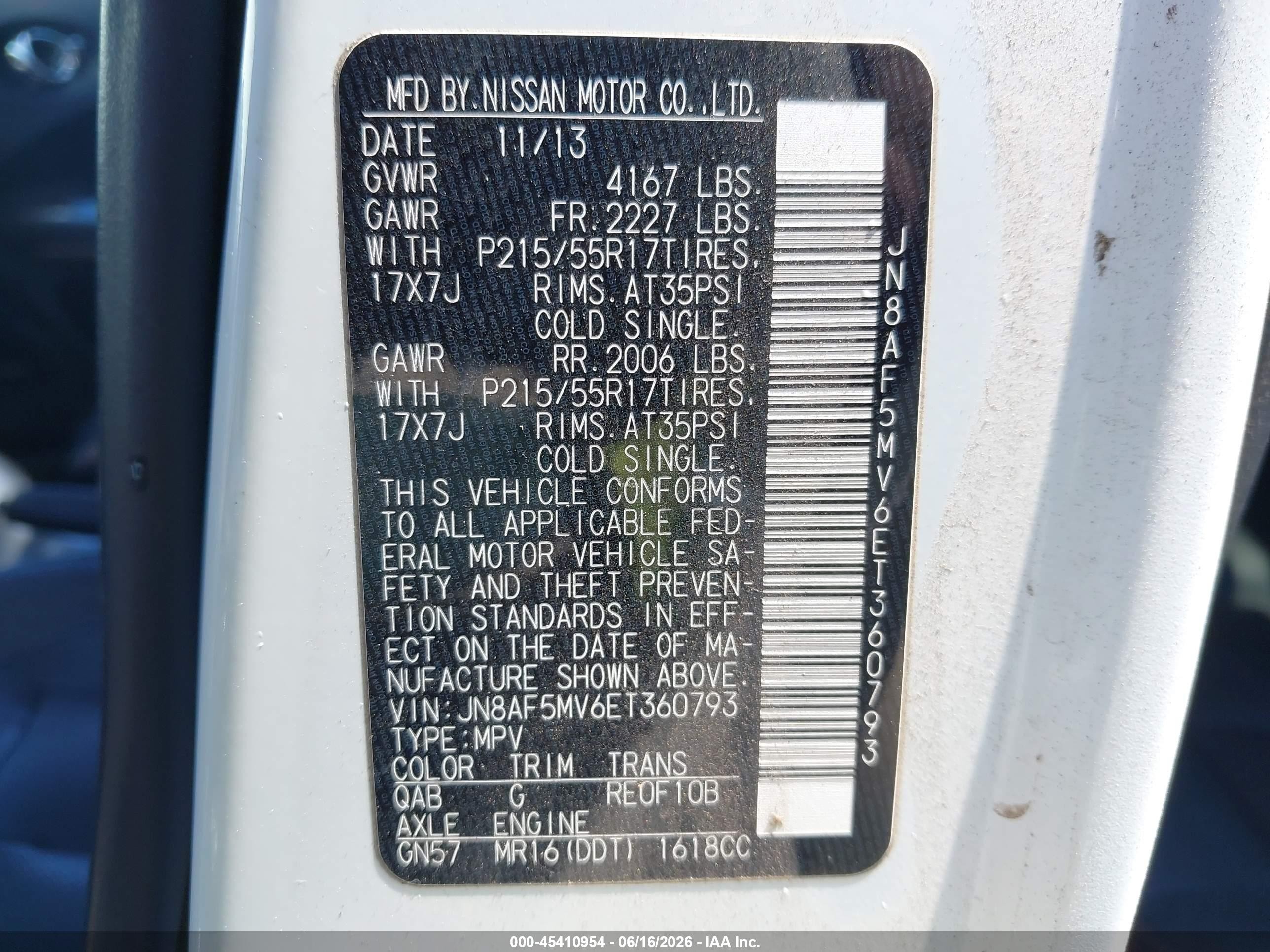 2014 Nissan Juke Sl White vin: JN8AF5MV6ET360793