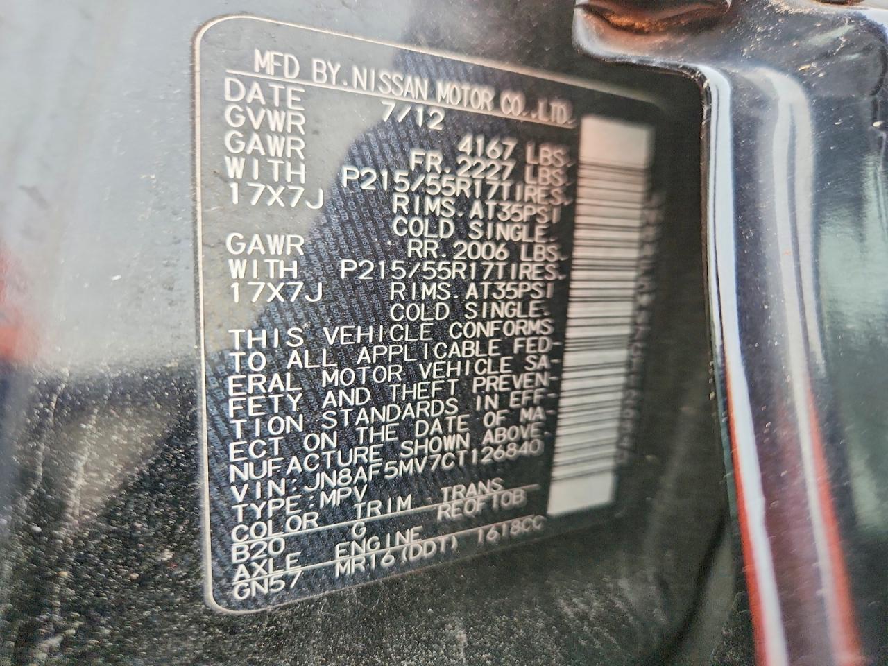 2012 Nissan Juke S Black vin: JN8AF5MV7CT126840