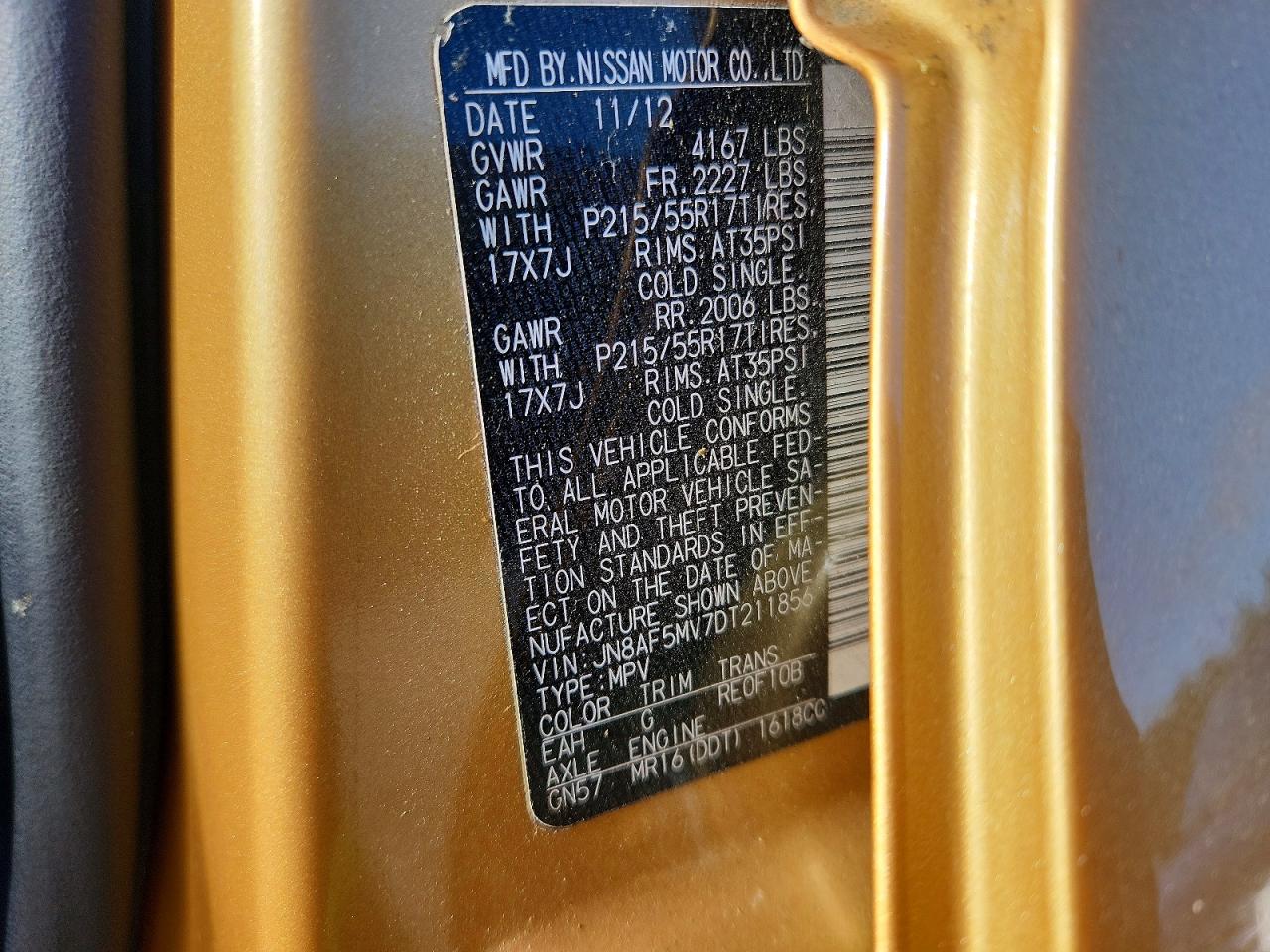 2013 Nissan Juke S Gold vin: JN8AF5MV7DT211856