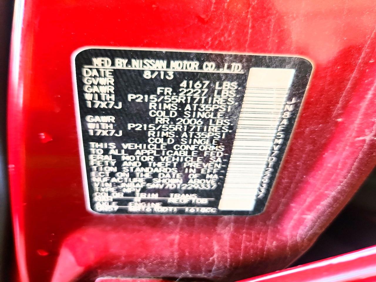 2013 Nissan Juke S Red vin: JN8AF5MV7DT229337