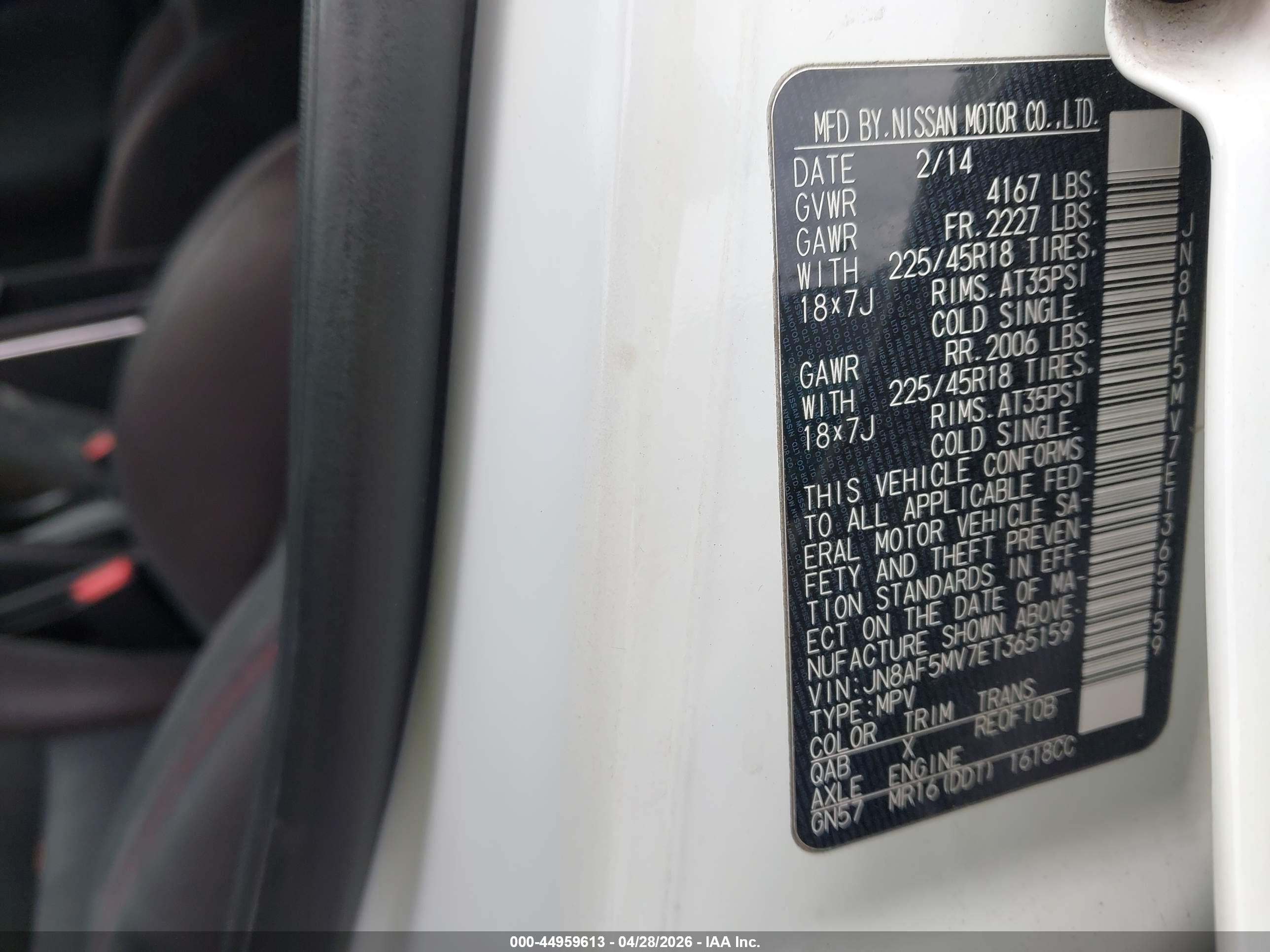 2014 Nissan Juke Nismo White vin: JN8AF5MV7ET365159