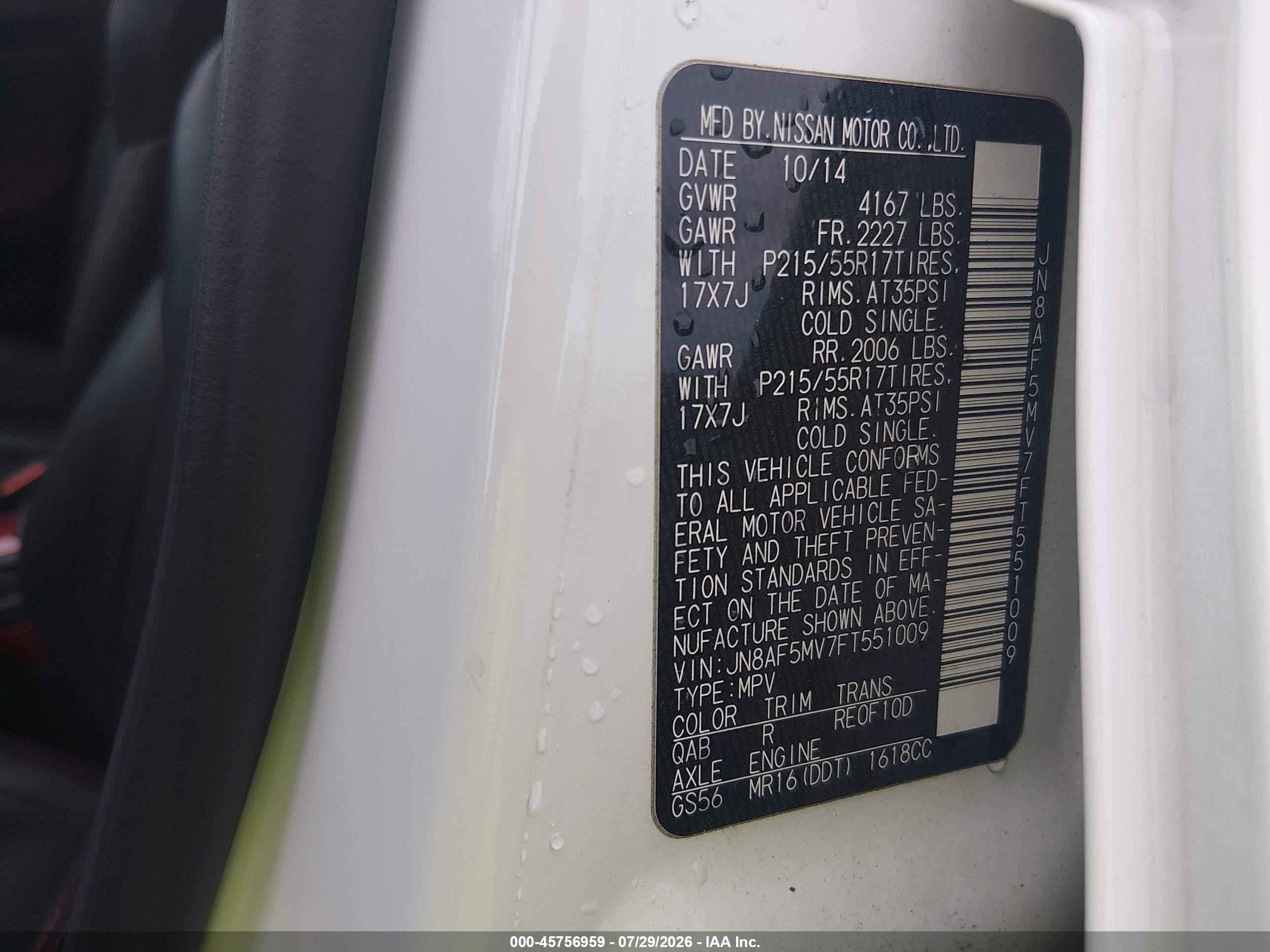 2015 Nissan Juke Sl White vin: JN8AF5MV7FT551009