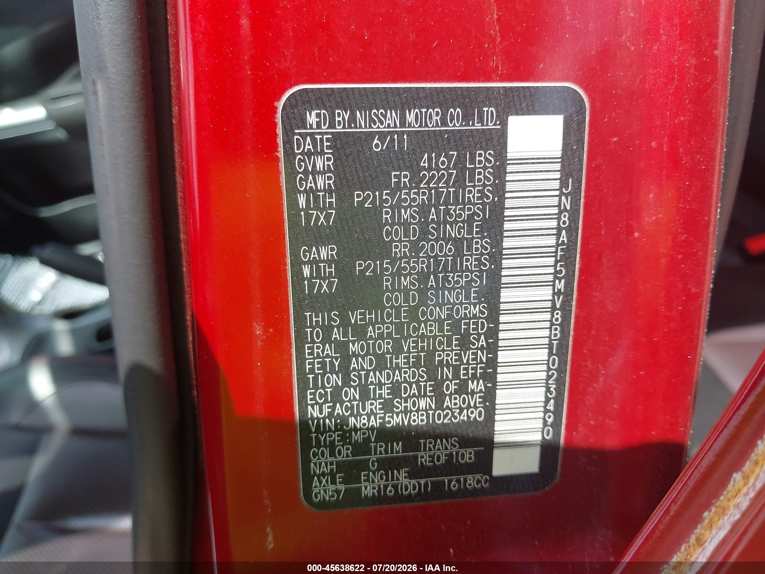 2011 Nissan Juke Sl Red vin: JN8AF5MV8BT023490