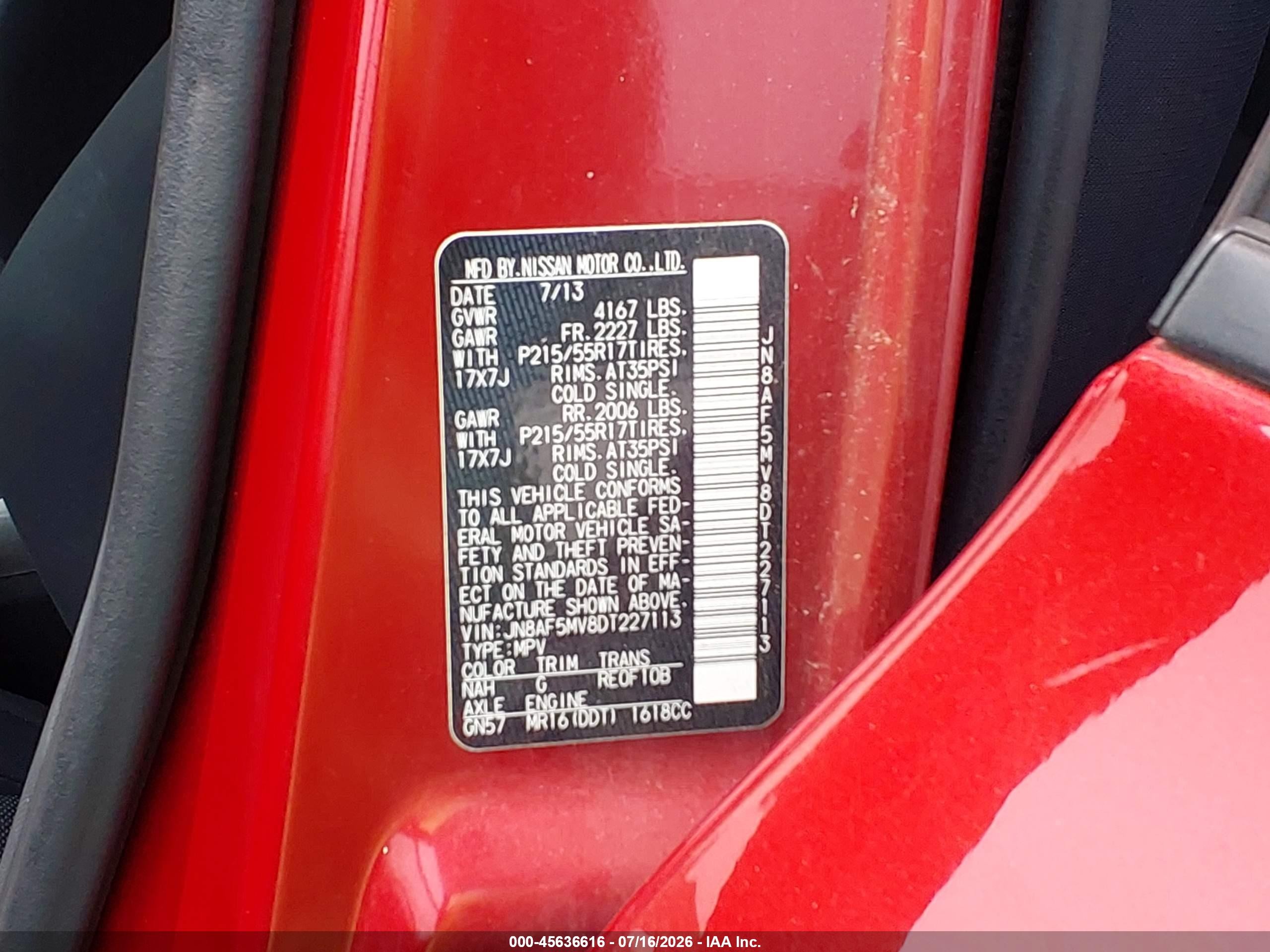 2013 Nissan Juke S Red vin: JN8AF5MV8DT227113