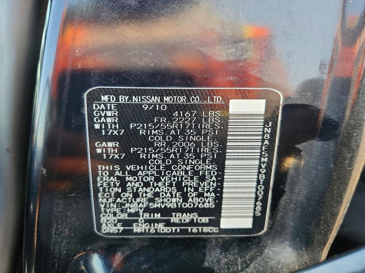 2011 Nissan Juke S/sv/sl Black vin: JN8AF5MV9BT007685