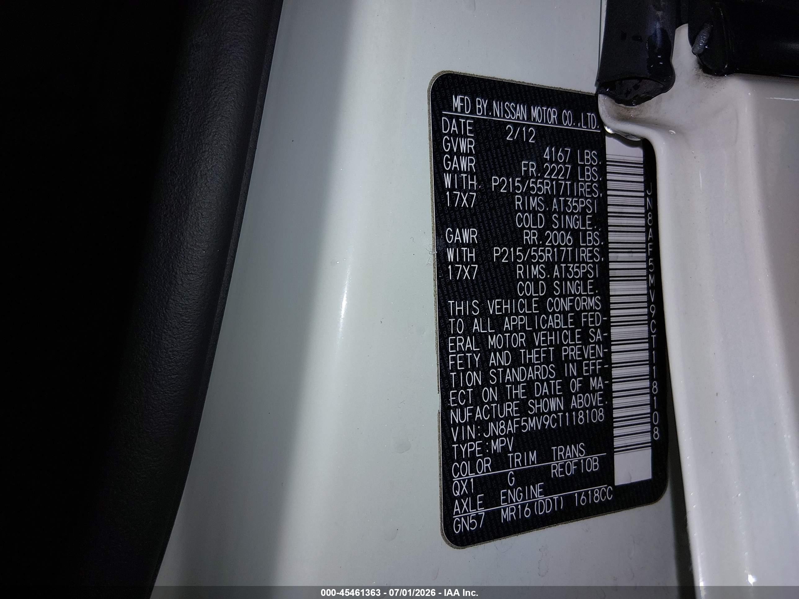 2012 Nissan Juke Sv Белый vin: JN8AF5MV9CT118108