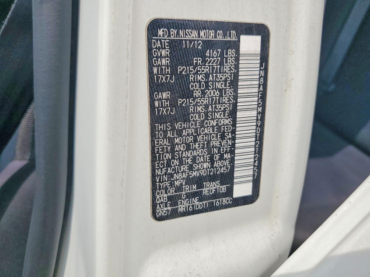 2013 Nissan Juke S White vin: JN8AF5MV9DT212457