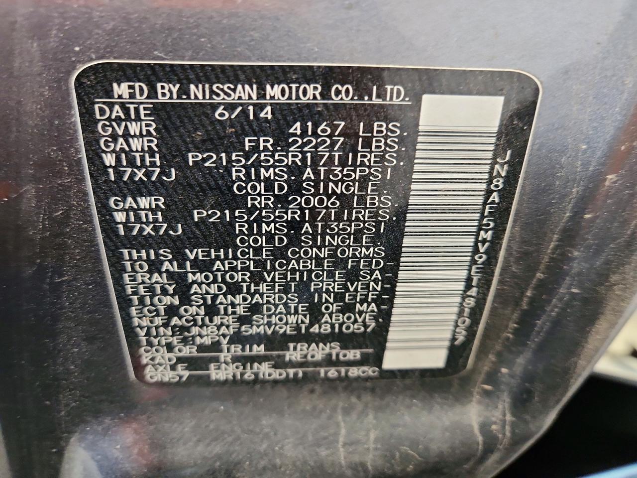 2014 Nissan Juke Sv Gray vin: JN8AF5MV9ET481057