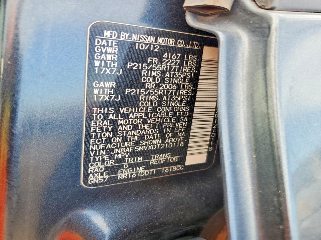 2013 Nissan Juke S Blue vin: JN8AF5MVXDT210118