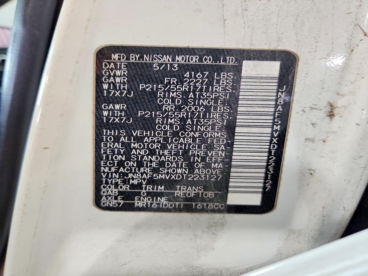 2013 Nissan Juke S White vin: JN8AF5MVXDT223127