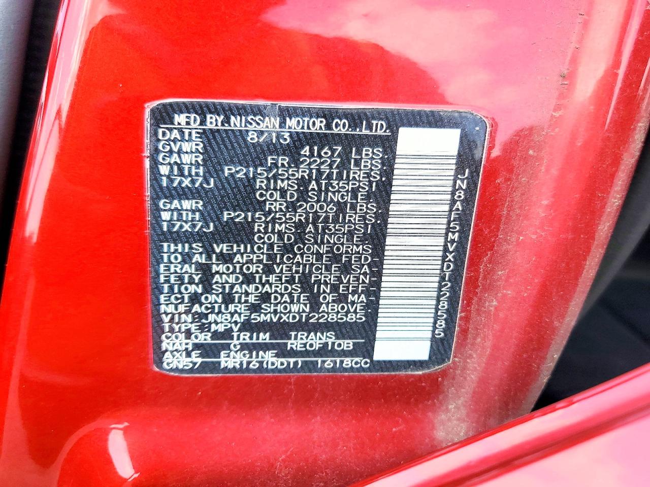 2013 Nissan Juke S Red vin: JN8AF5MVXDT228585