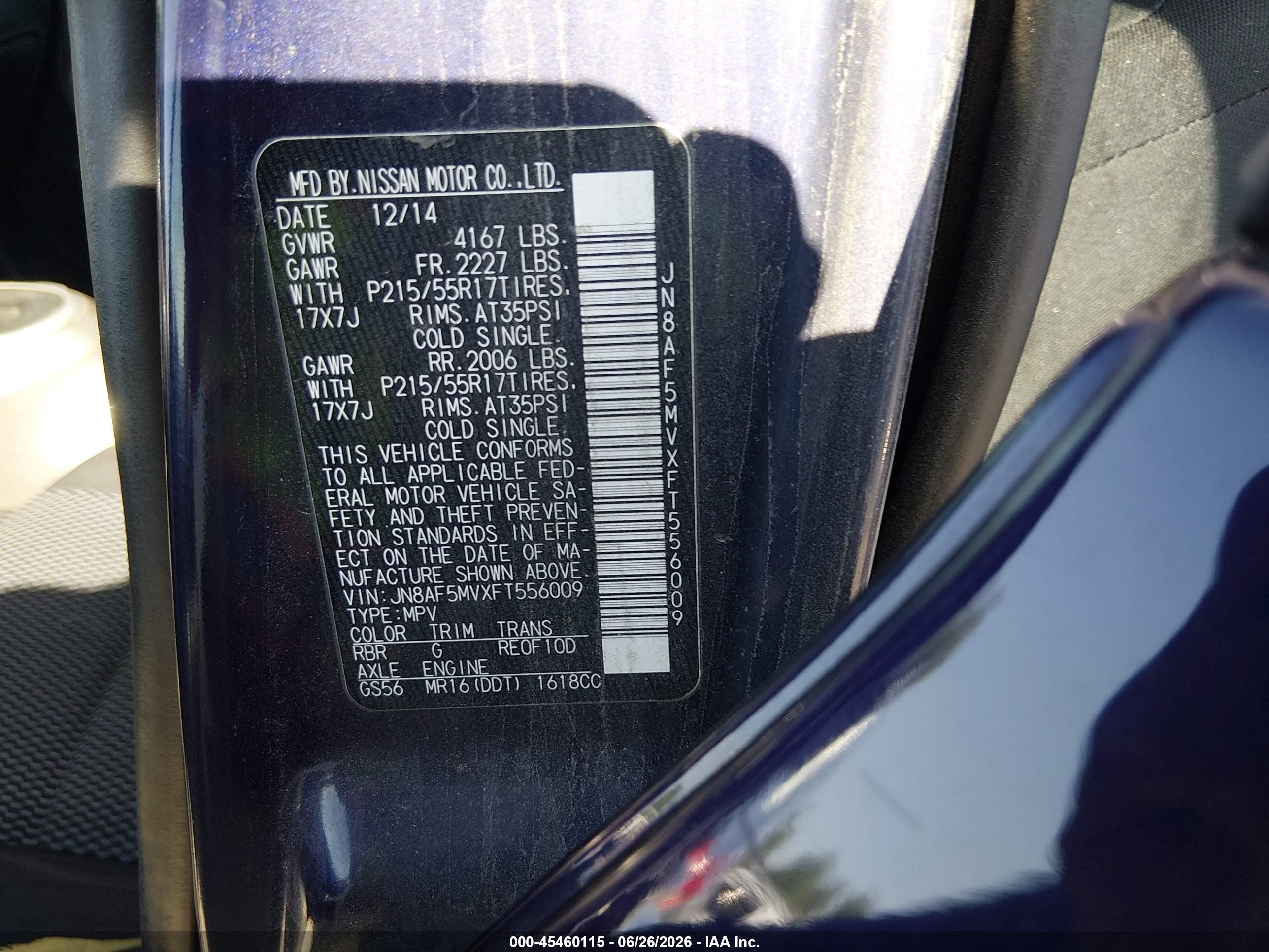 2015 Nissan Juke S Blue vin: JN8AF5MVXFT556009