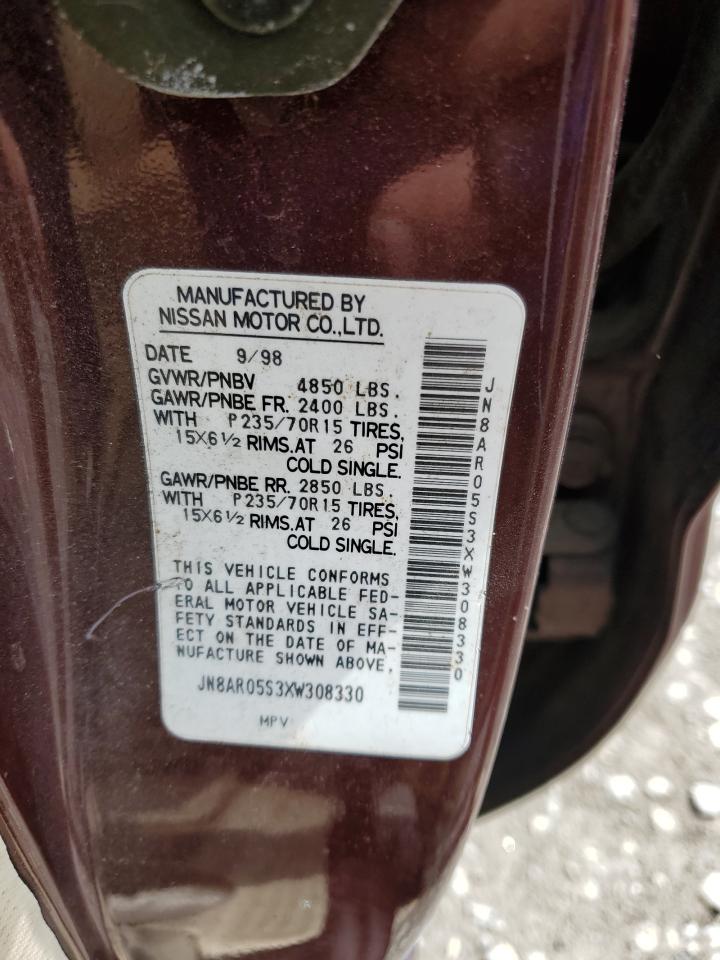 1999 Nissan Pathfinder Xe Burgundy vin: JN8AR05S3XW308330