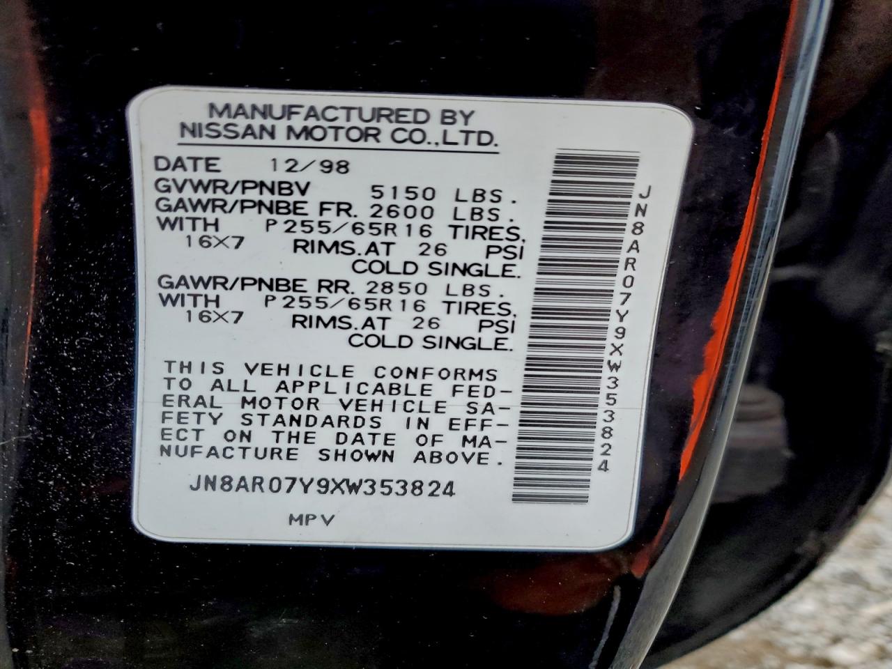 1999 Nissan Pathfinder Le Green vin: JN8AR07Y9XW353824