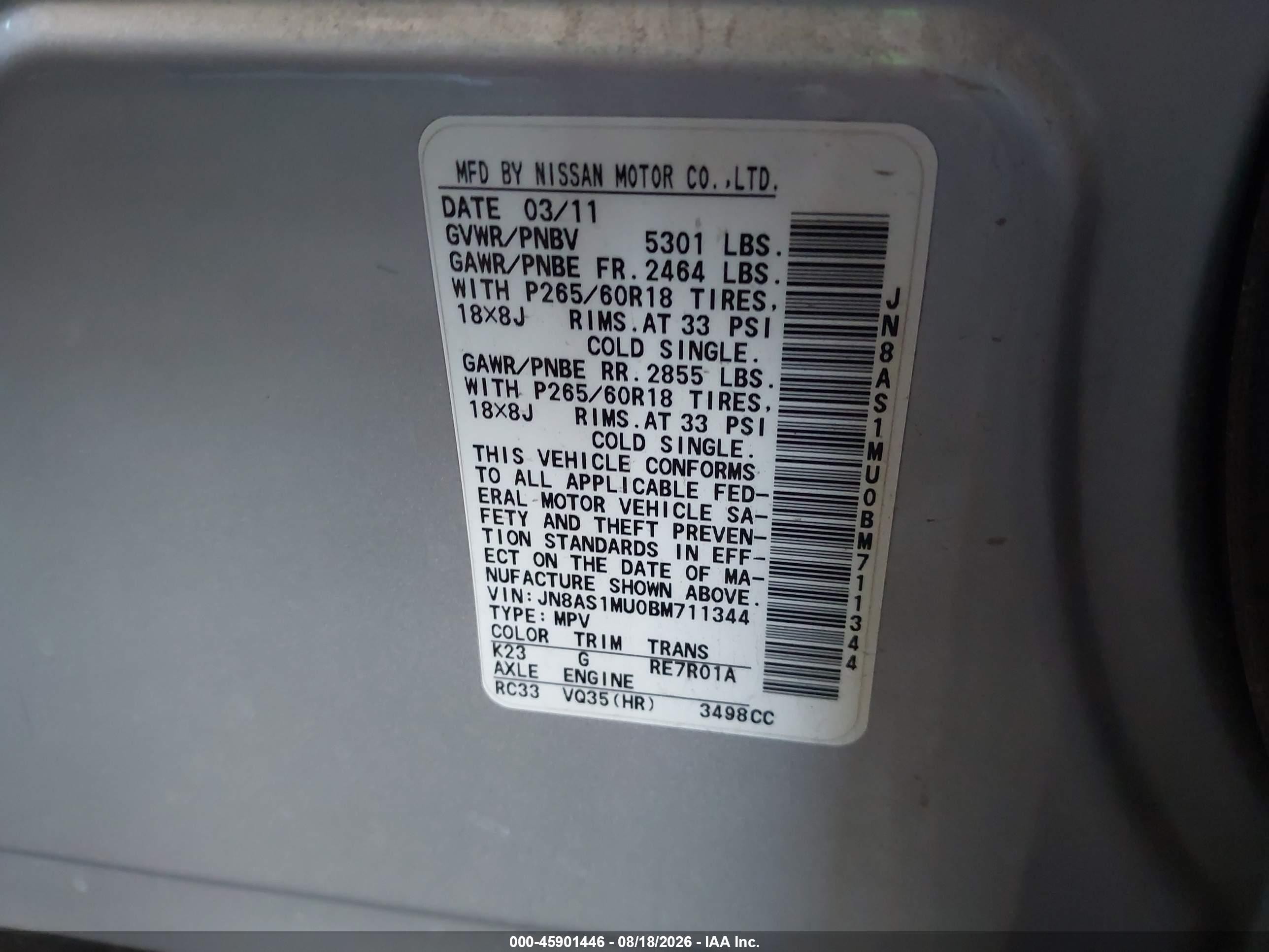 2011 Infiniti Fx35   Gray vin: JN8AS1MU0BM711344