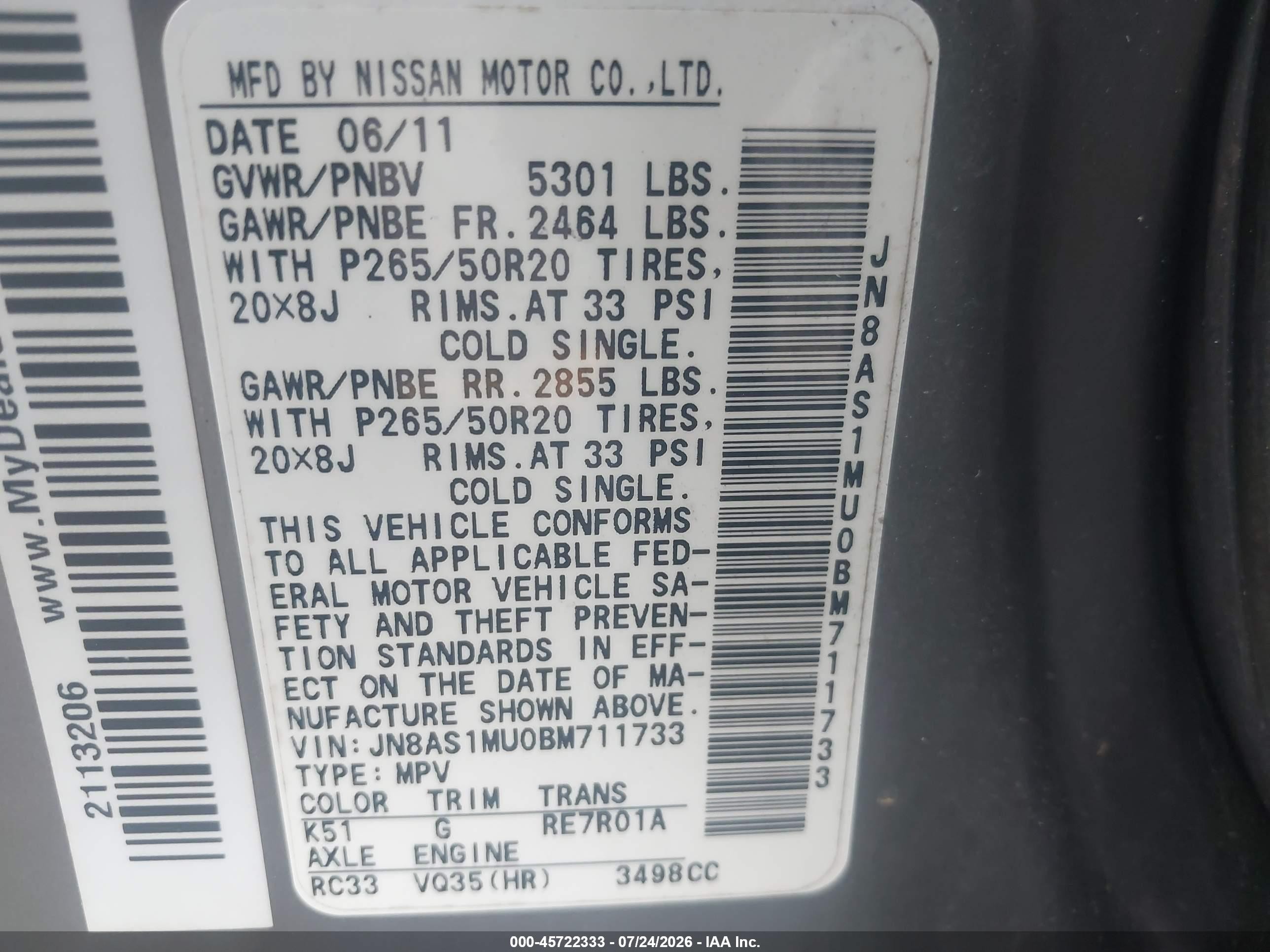 2011 Infiniti Fx35   Gray vin: JN8AS1MU0BM711733