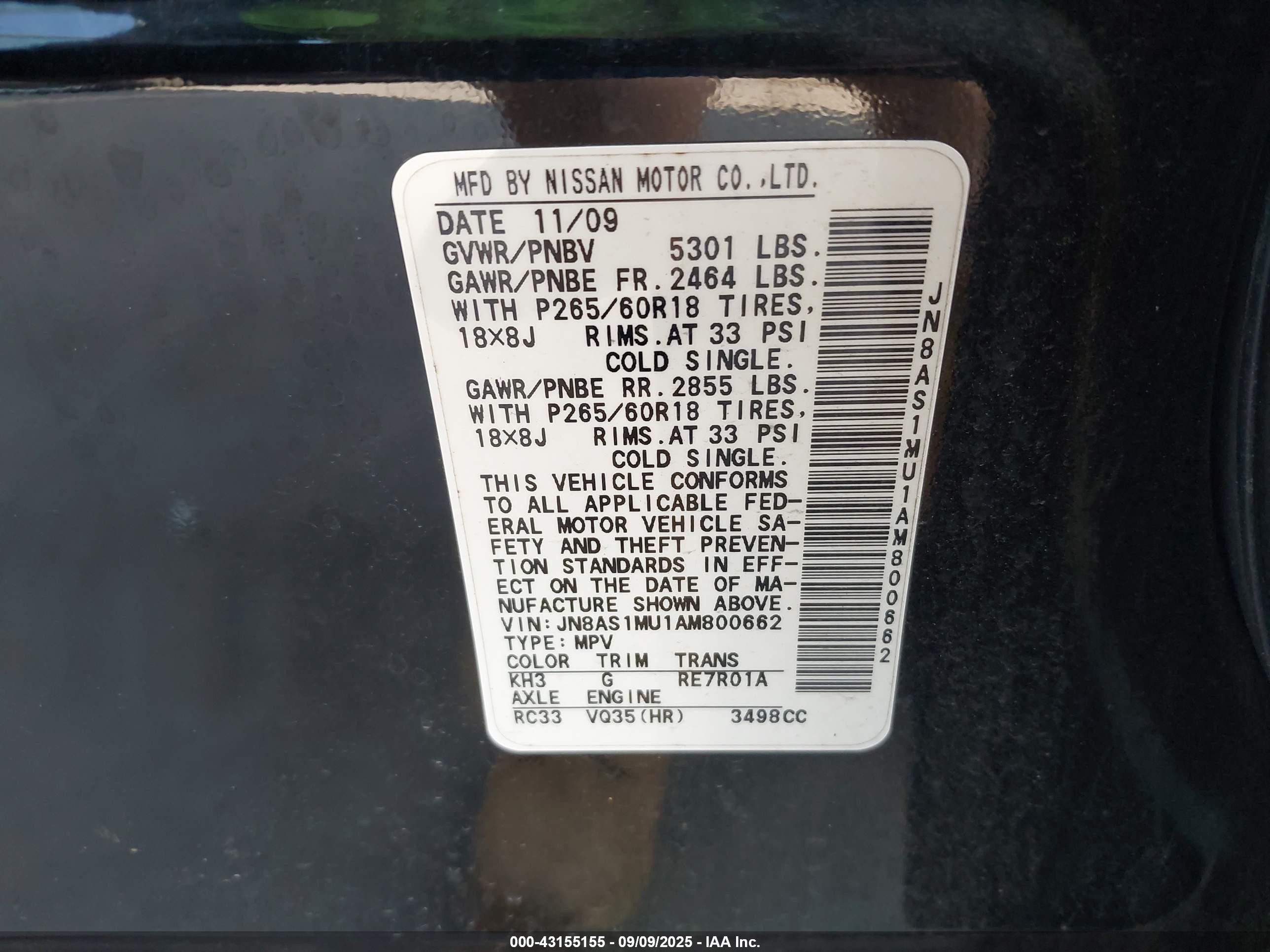 2010 Infiniti Fx35 Black vin: JN8AS1MU1AM800662