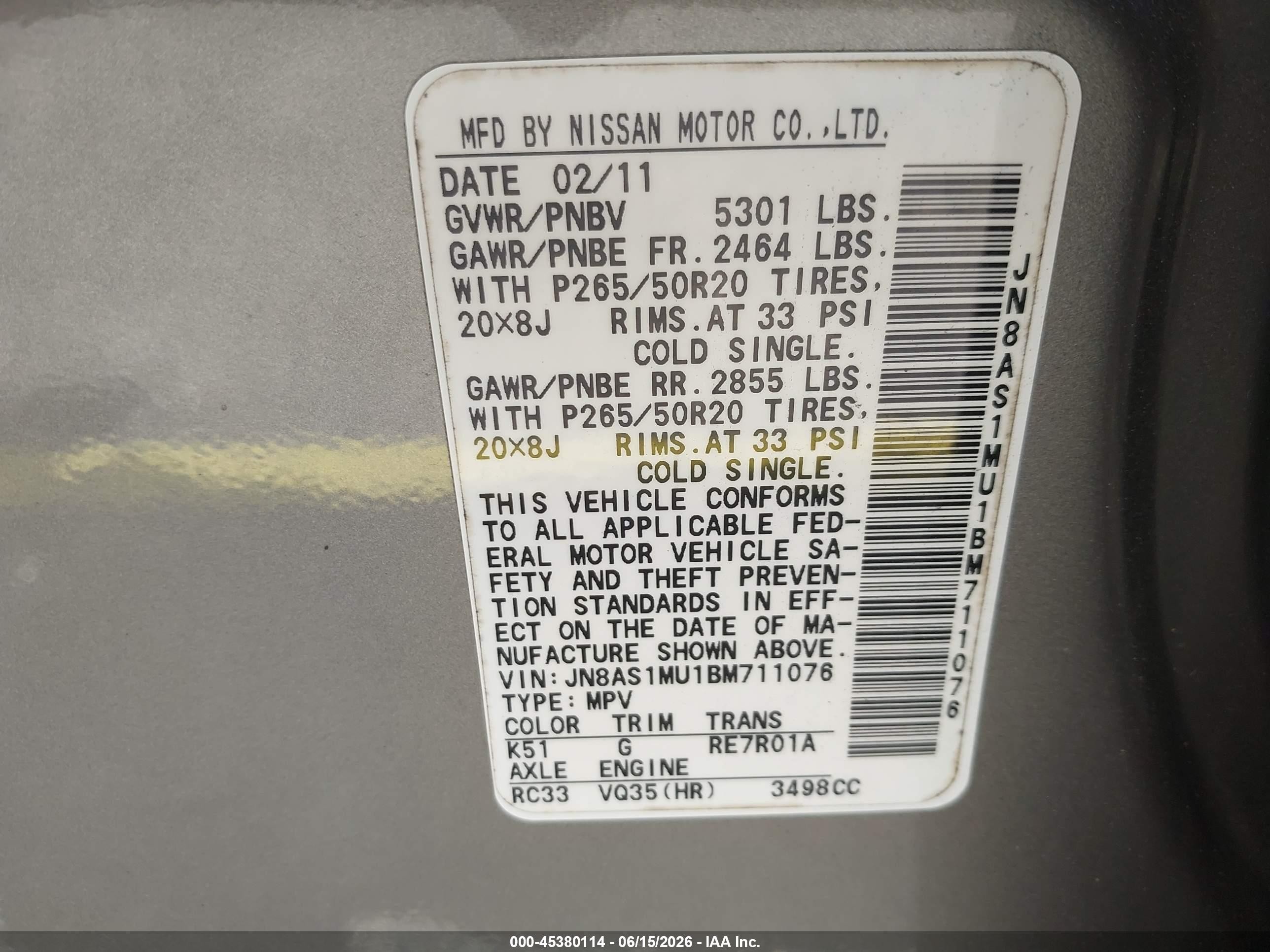 2011 Infiniti Fx35   Gray vin: JN8AS1MU1BM711076