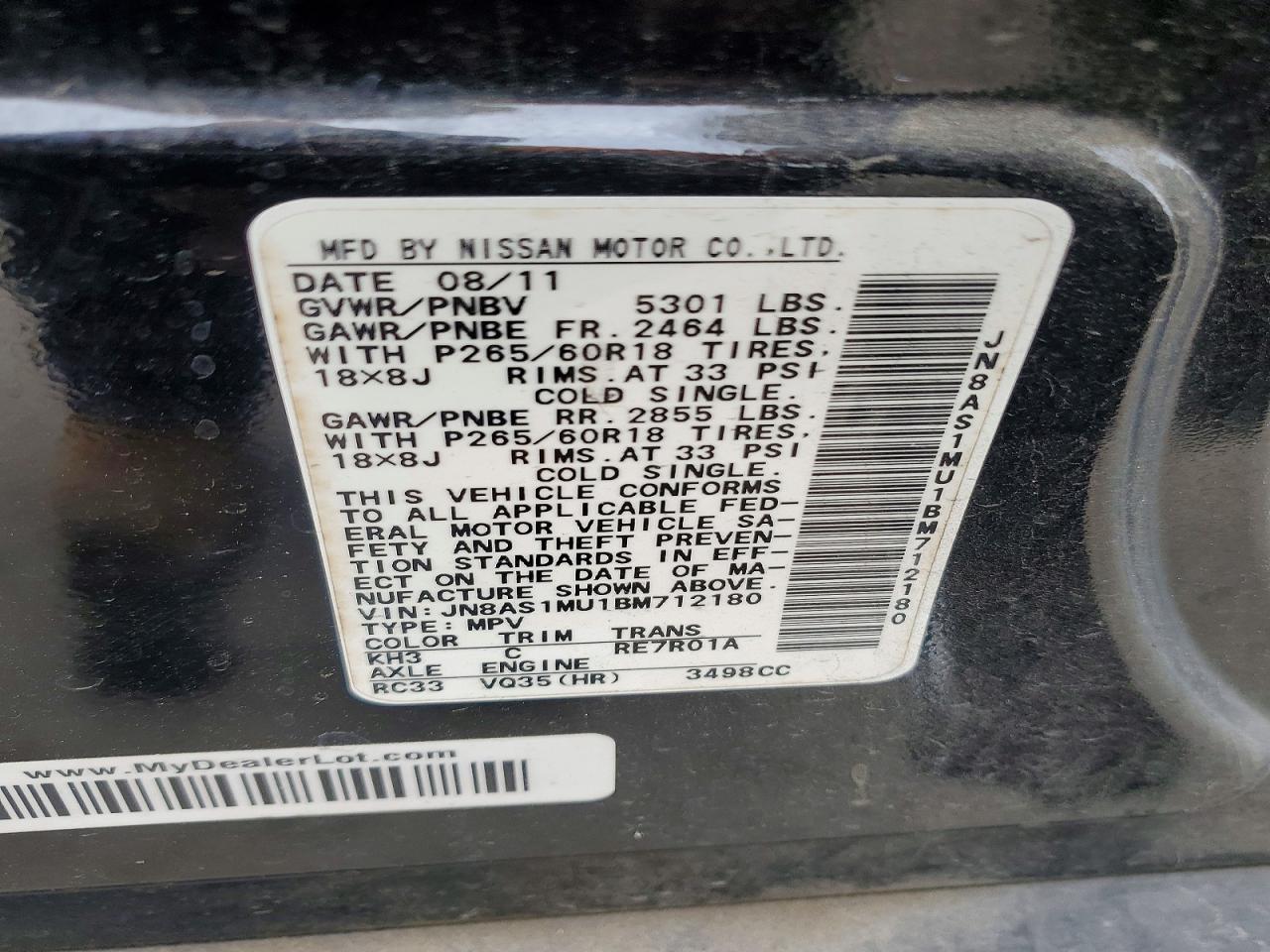 2011 Infiniti Fx35 Base Черный vin: JN8AS1MU1BM712180