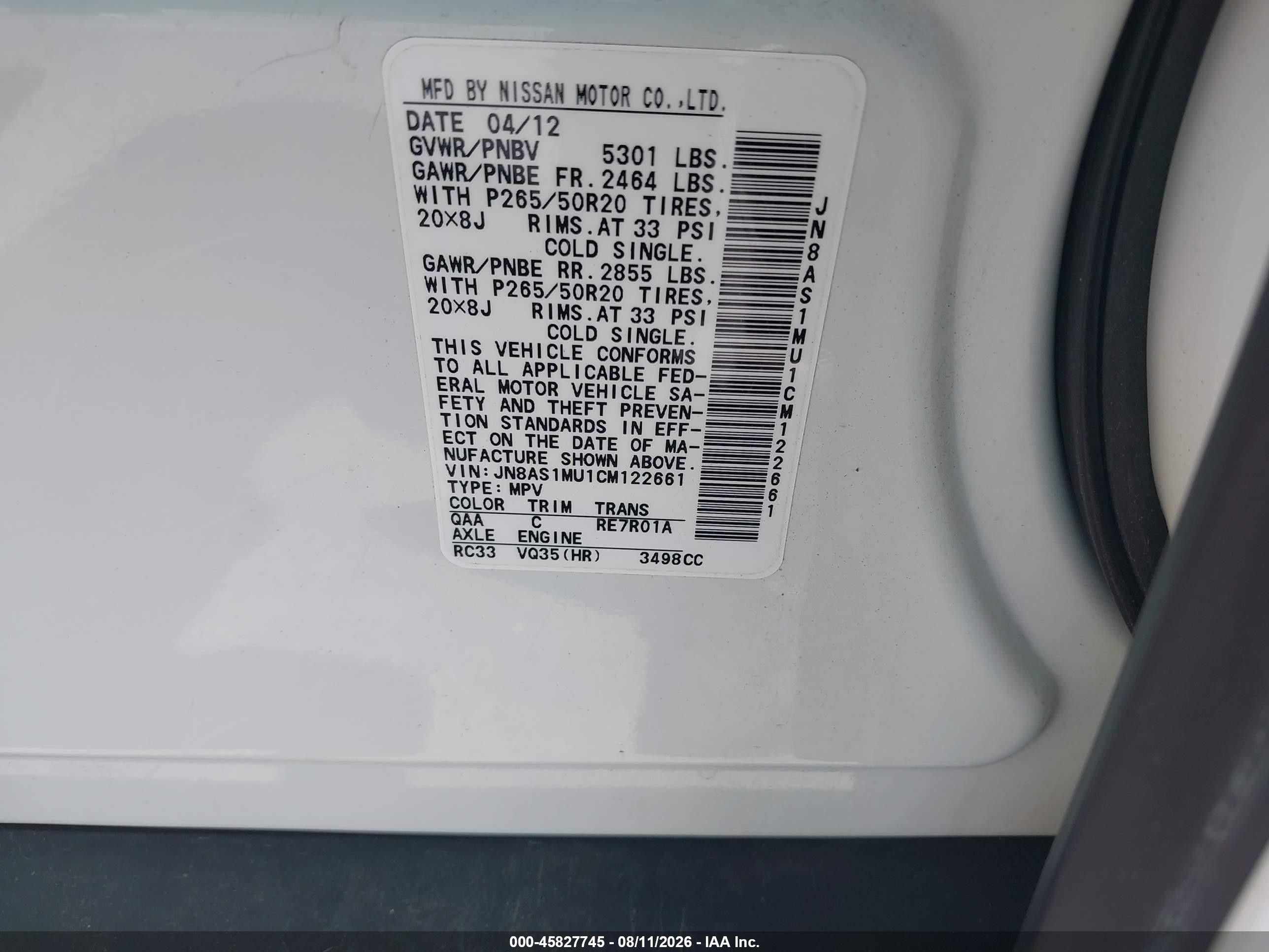 2012 Infiniti Fx35 Белый vin: JN8AS1MU1CM122661