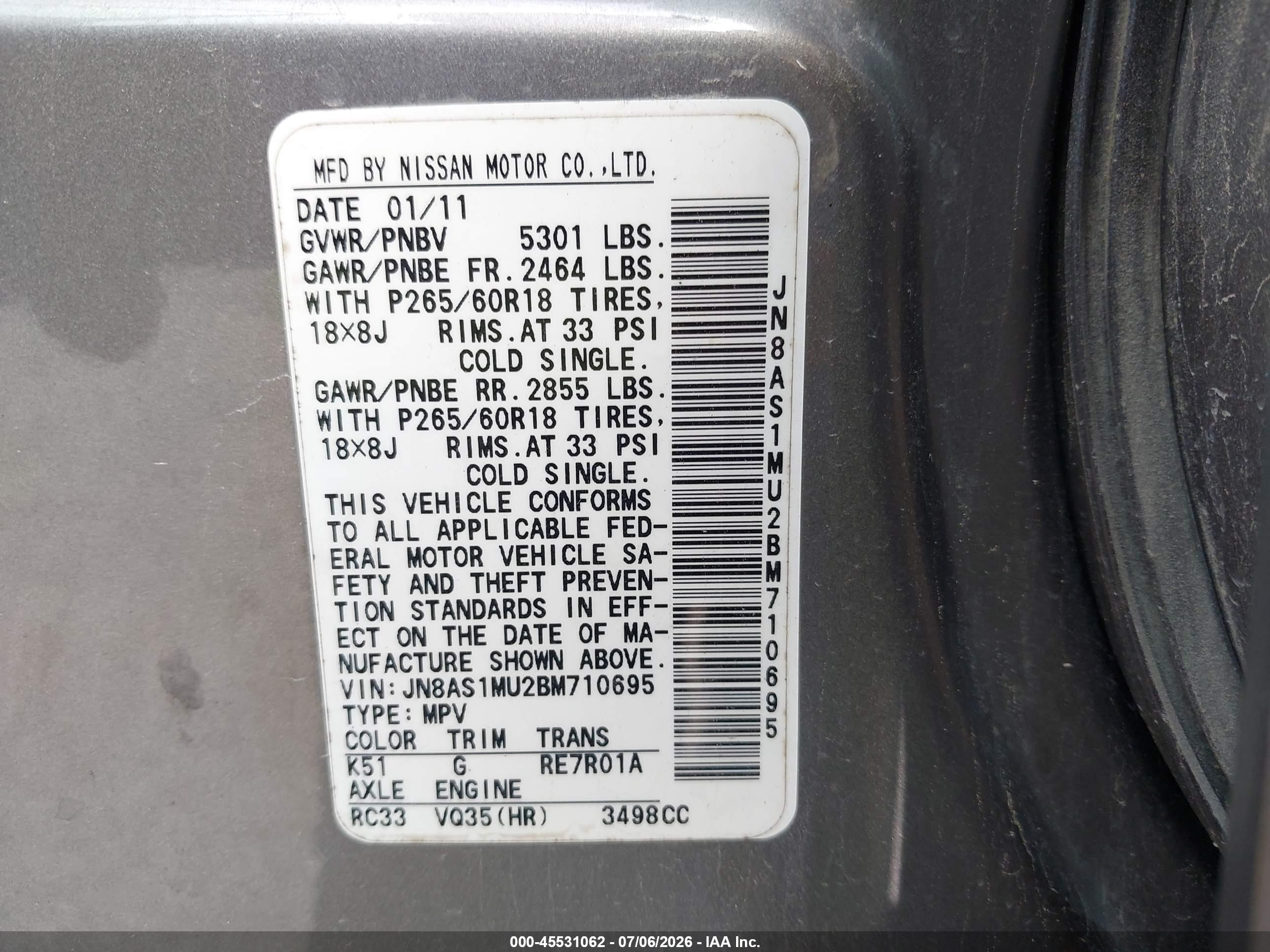 2011 Infiniti Fx35   Gray vin: JN8AS1MU2BM710695