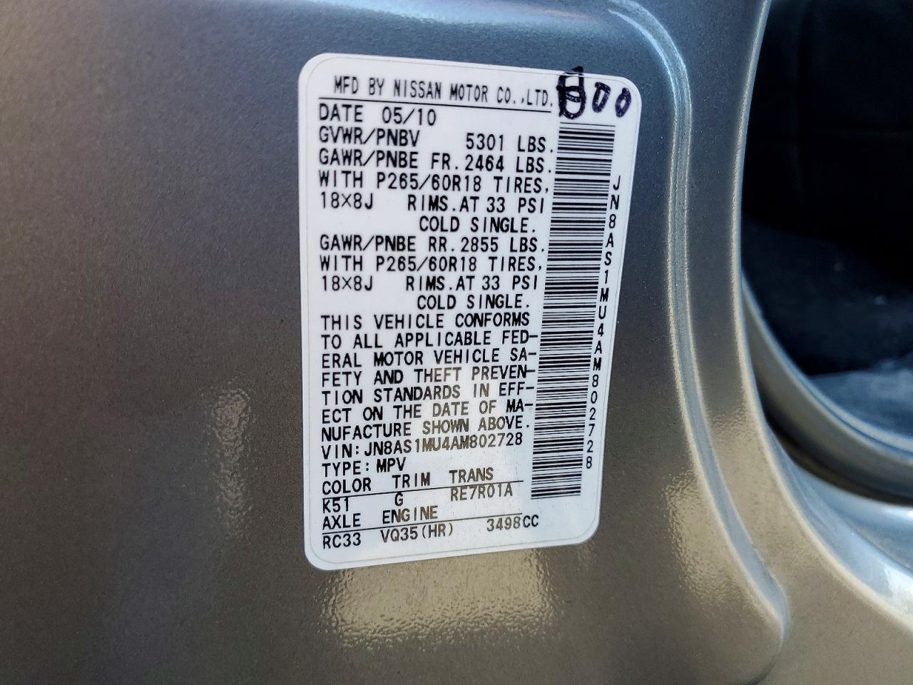 2010 Infiniti Fx35 Base Gray vin: JN8AS1MU4AM802728